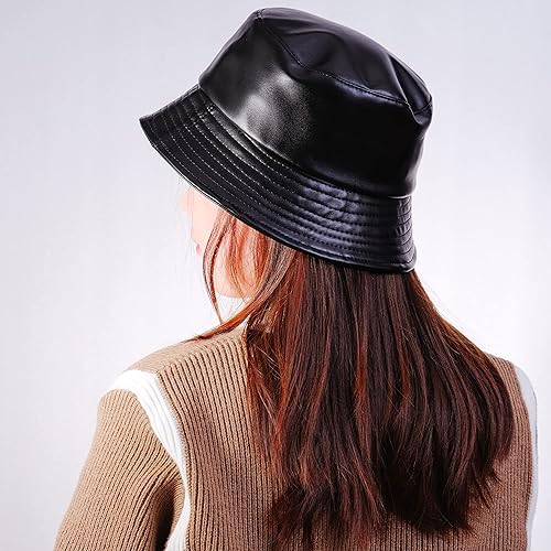 Miniatura 2 de MILAKOO Sombrero de pescador de piel sintética para mujer ala ancha sombrero de pesca de poliuretano punk gótico gorro de invierno