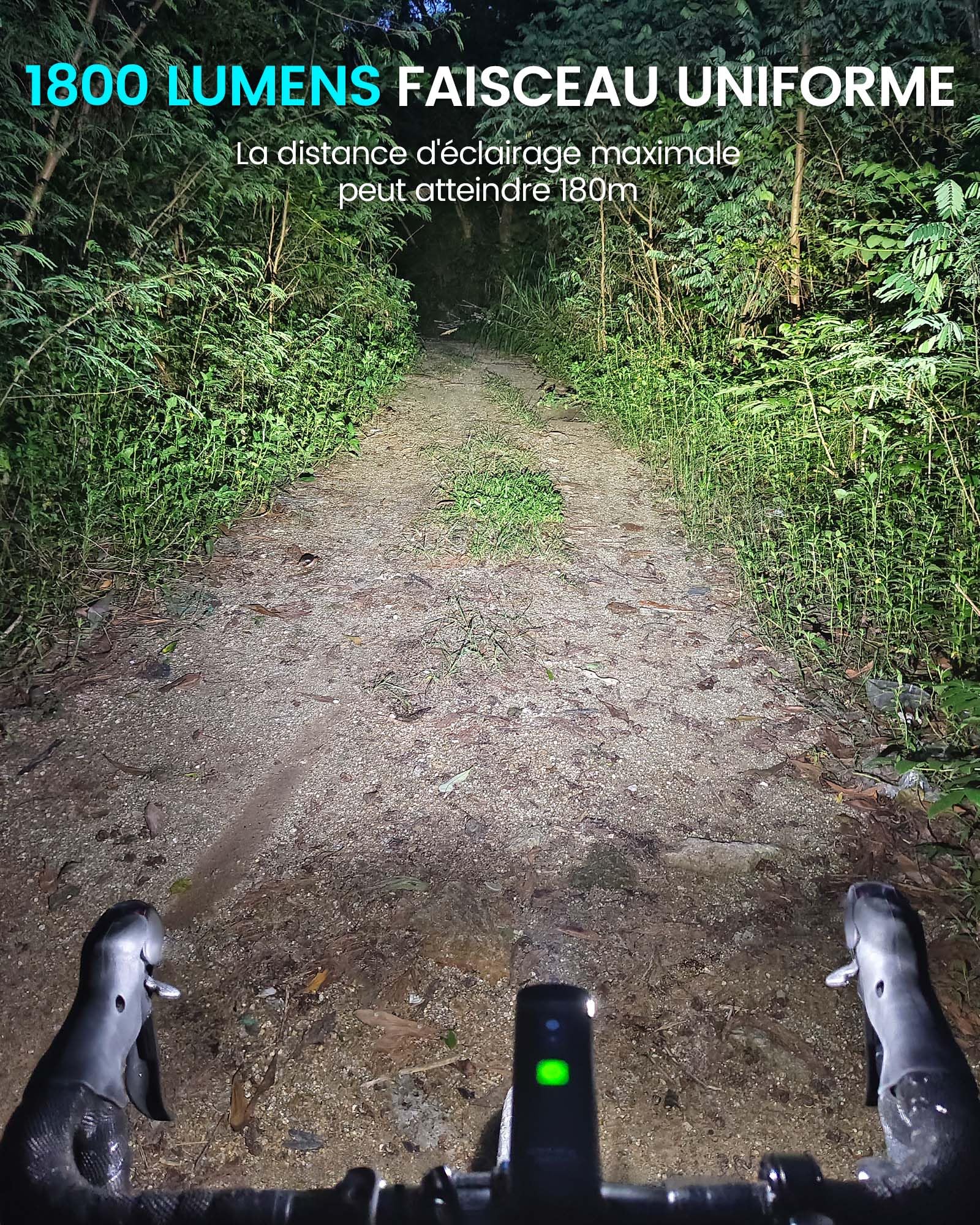 RAVEMEN 1800 Lumens Intelligente Phare Avant pour Vélo, K1800 Mode de Conduite Intelligent de Nuit et de Jour, Chargement et Déchargement USB-C IPX7