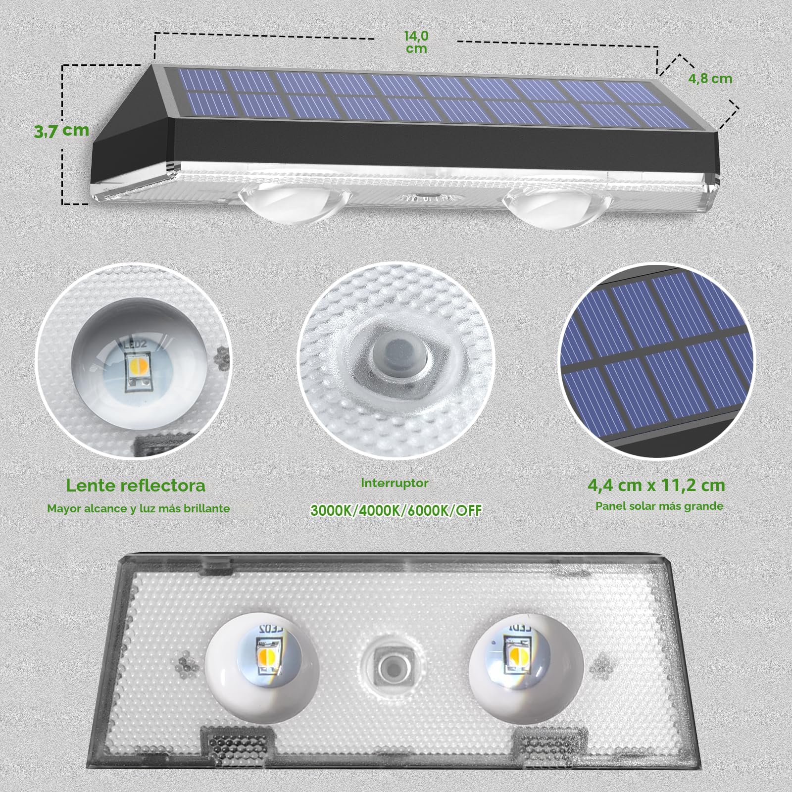 Auting Lámparas Solares Pared Exterior 8 unidades IP65 3 Modos
