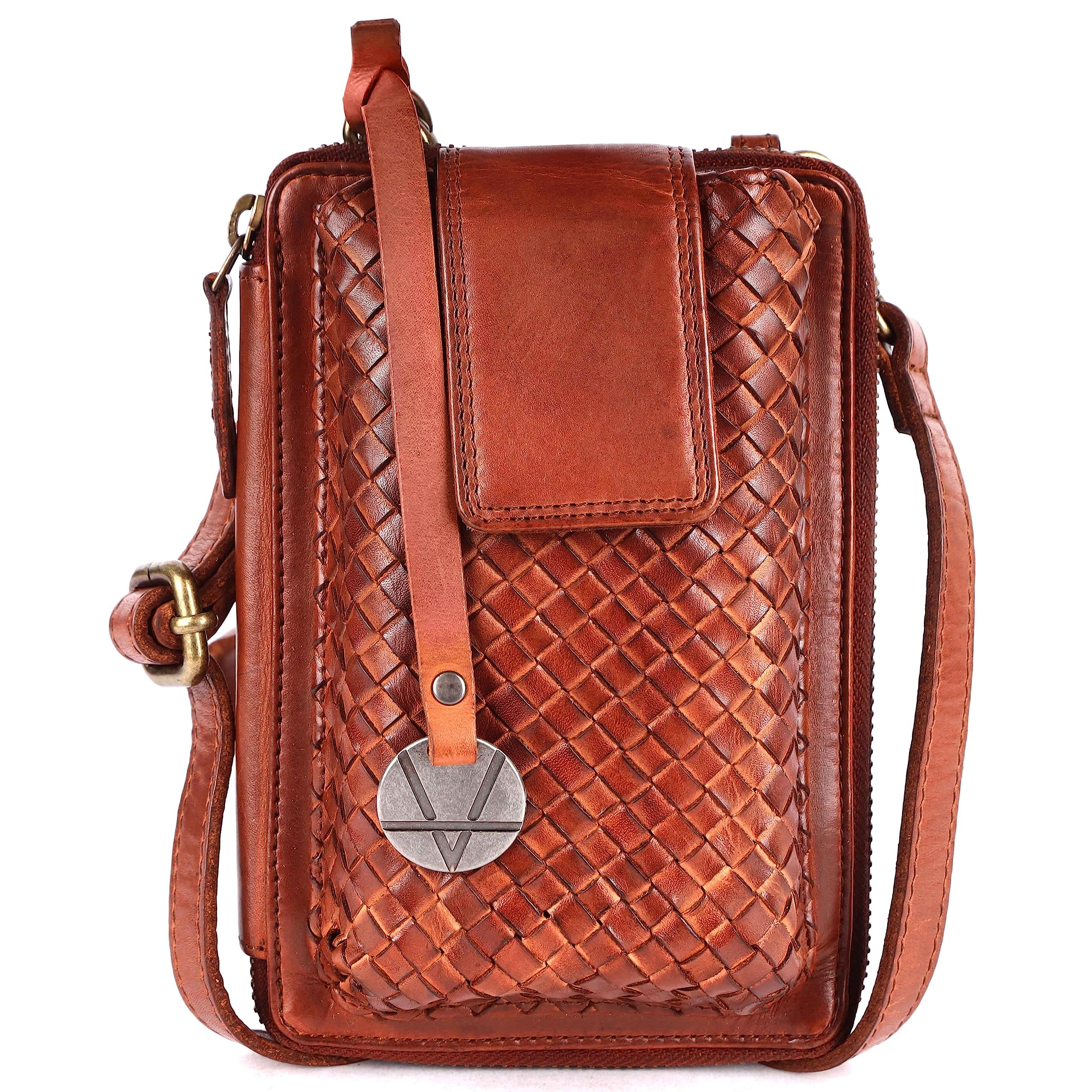 VILENCA HOLLAND Genuine Leather Small Crossbody Bags For Women Cell Phone Purse,Trendy Casual Travelling Bag With Adjustable & Detachable Strap(VL-375-Cognac)