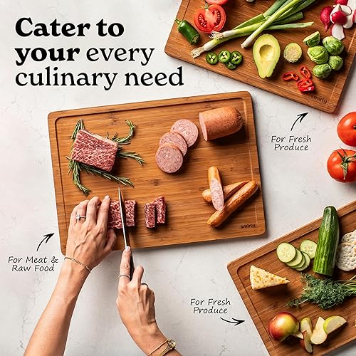 Miniatura 5 de SMIRLY - Tablas de corte de madera para cocina, juego de tablas de corte de bambú con soporte, juego de tablas para picar de madera
