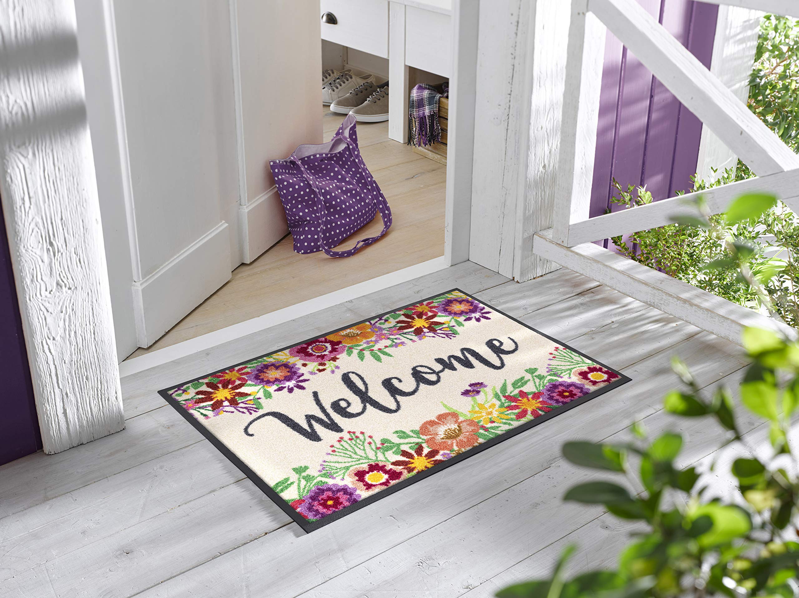 Wash+Dry Alfombra Welcome Blooming 50x75cm, Adecuada para Interiores y Exteriores, Lavable