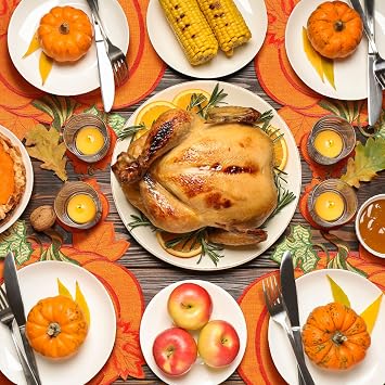6 Sets Fall Pumpkins Embroidered Placemats and Coaster for Thanksgiving