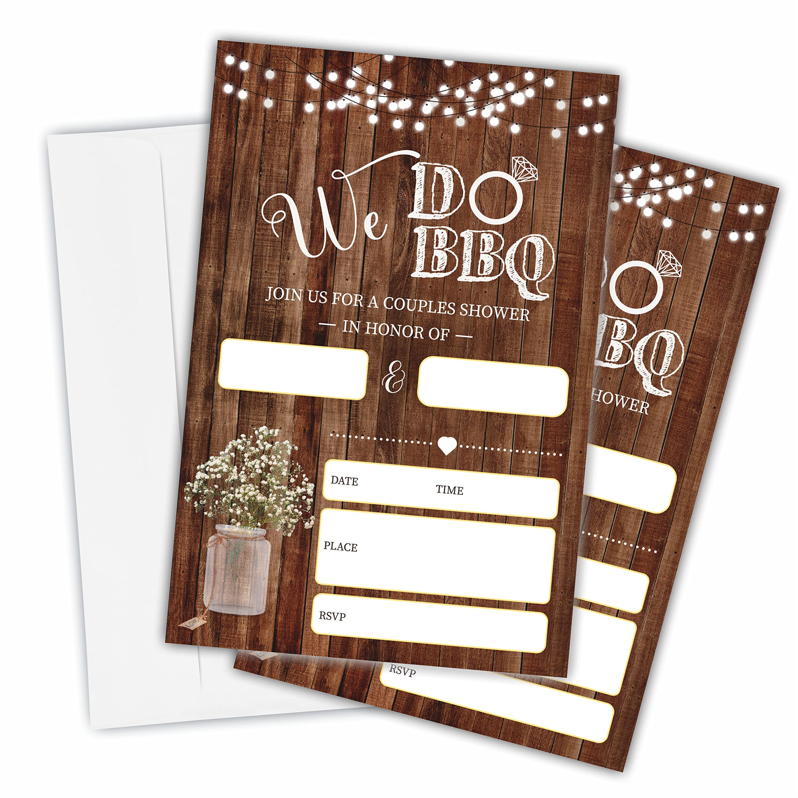 We Do Bbq Birthday Invitation, Rustic Couples Shower Invitation Cards For Mr And Mrs, Set Of 20 Invites With Envelopes, Fill In Style Invitation-Party Favor, Decorations And Supplies-B25