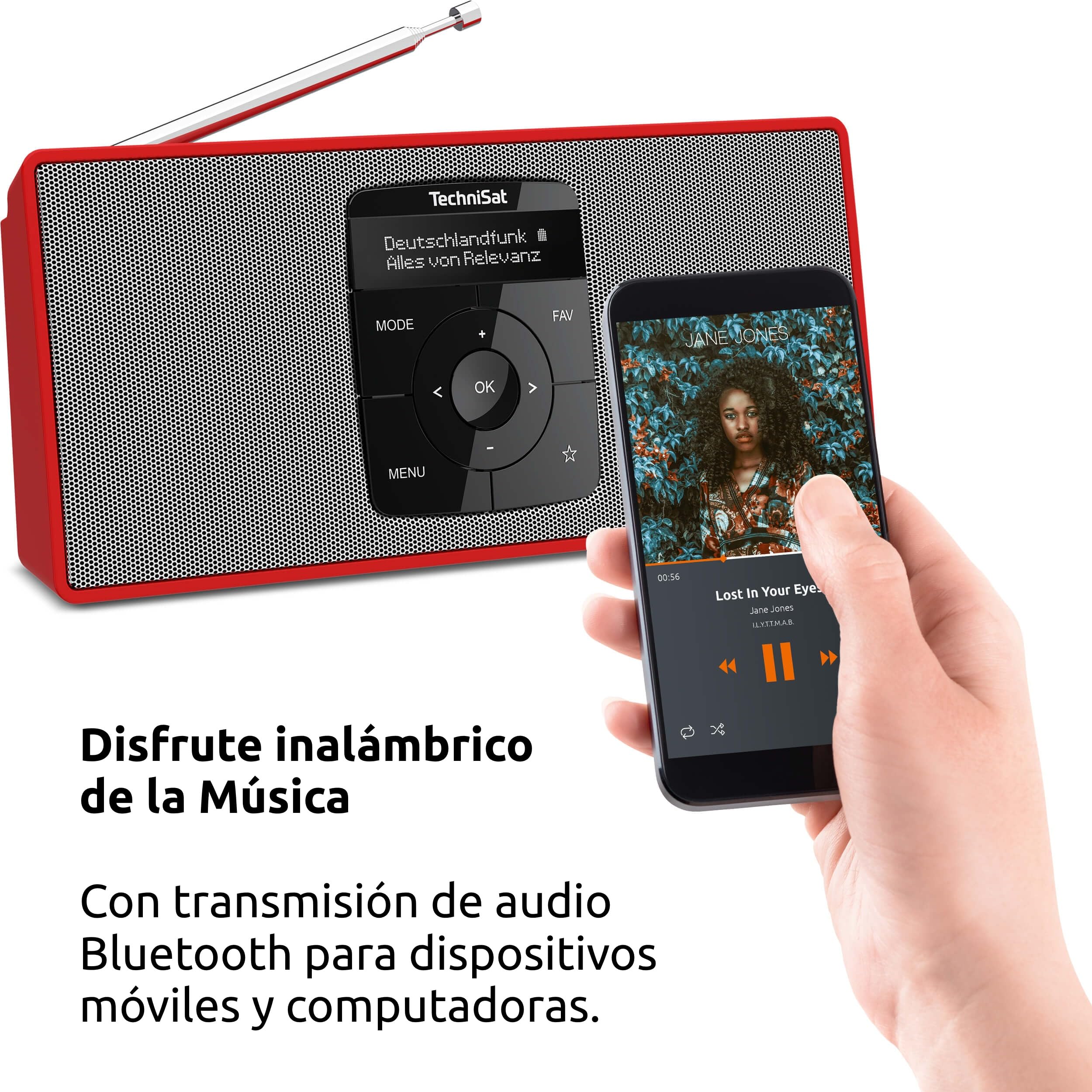 TechniSat DIGITRADIO 2 S – Radio estéreo portátil con Dab y batería (Dab+, FM, transmisión de Audio por Bluetooth, Pantalla OLED, Conector para Auriculares, estéreo 2 W RMS) Rojo-Plata