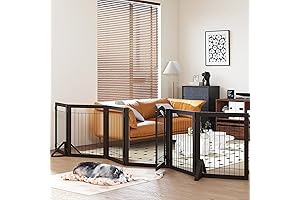 PAWLAND Freestanding Dog Gate: Extra Wide, Tall, Walk-Through Door for Home & Stairs