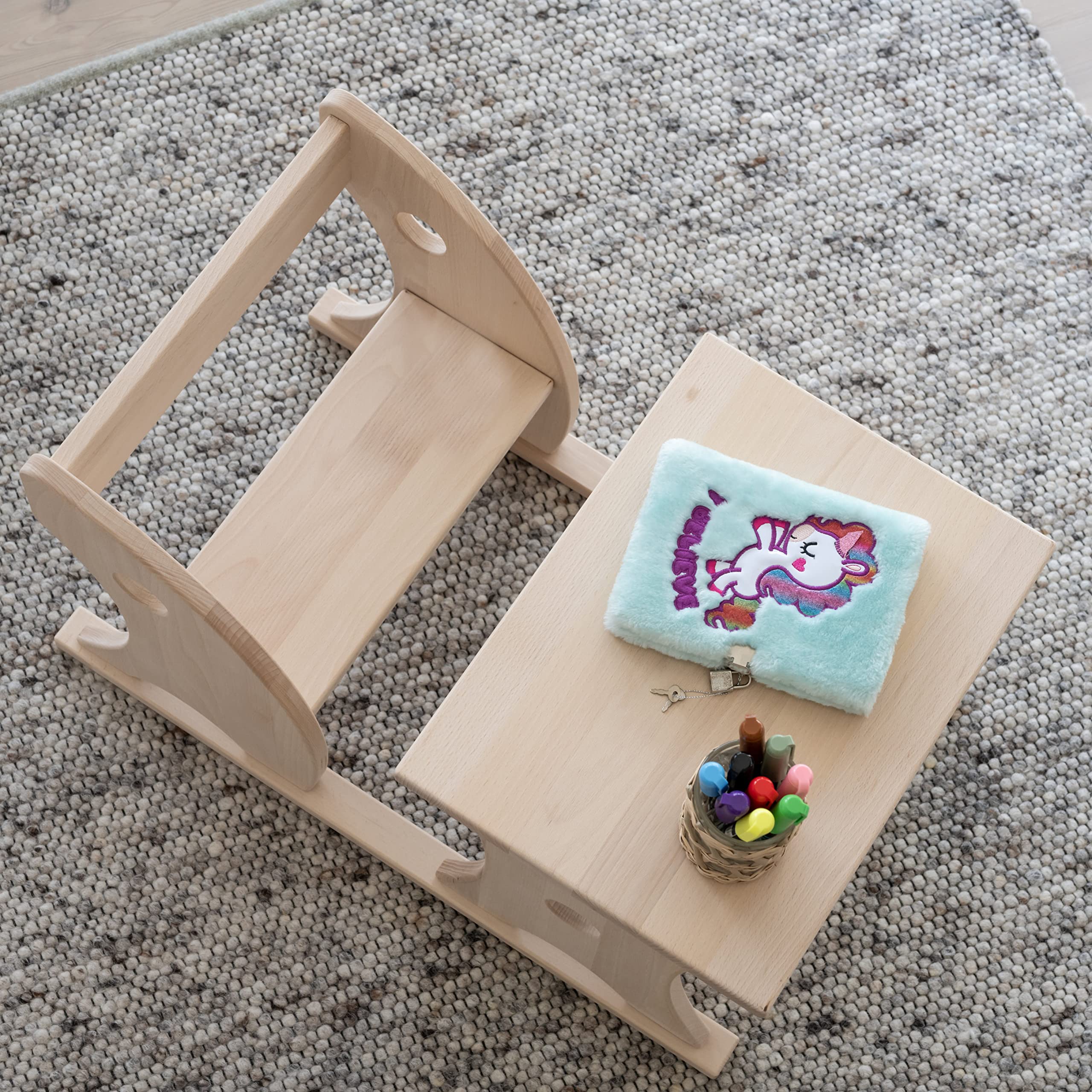 JOWE Pikler Essbänkchen | Kindertisch aus Holz Made in Austria | Pikler Sitzbänkchen aus Buche | Kindertisch mit Bank (Buche naturbelassen)