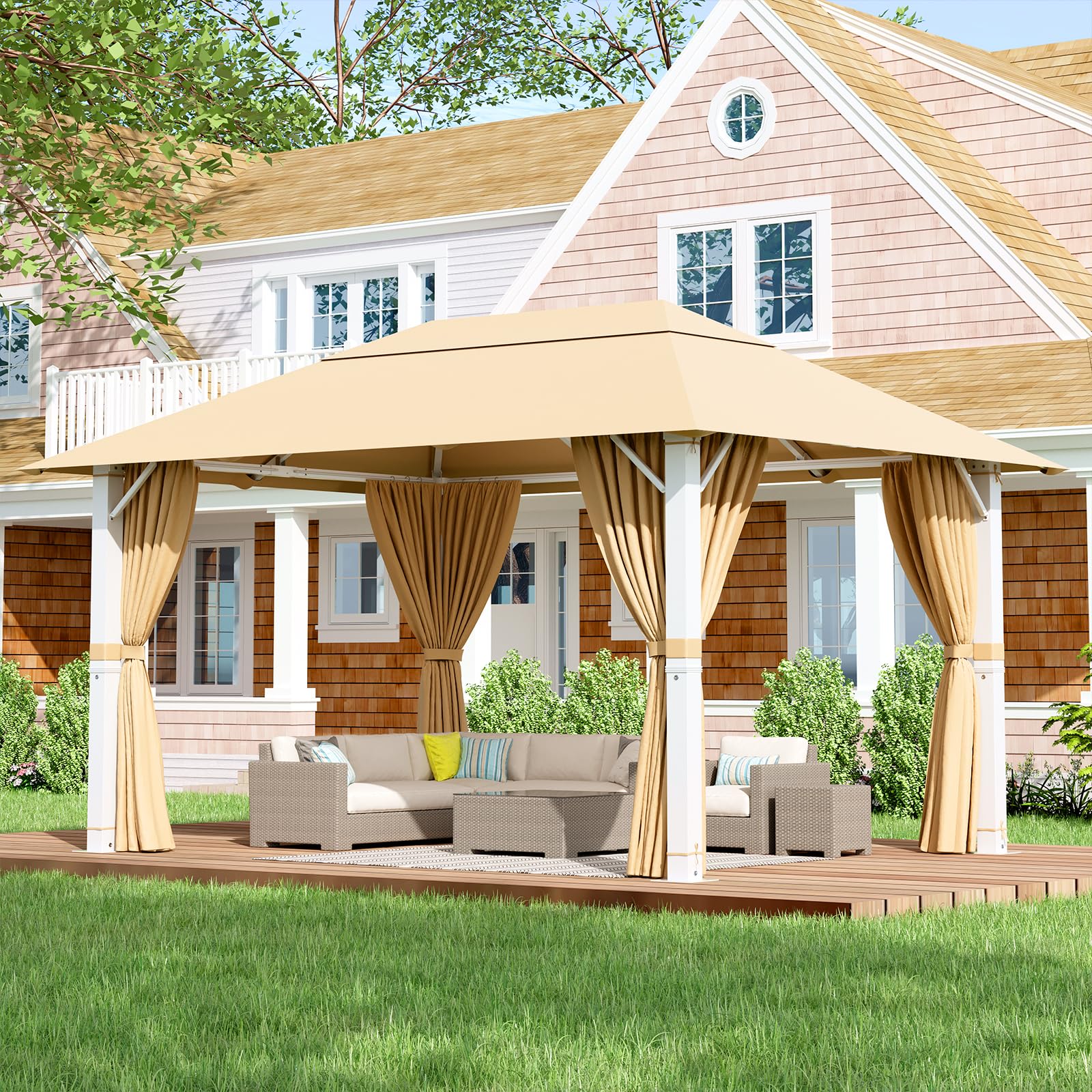 Devoko Gazebo 3x4 Impermeabile Resistente ai Raggi UV Struttura in Metallo Beige
