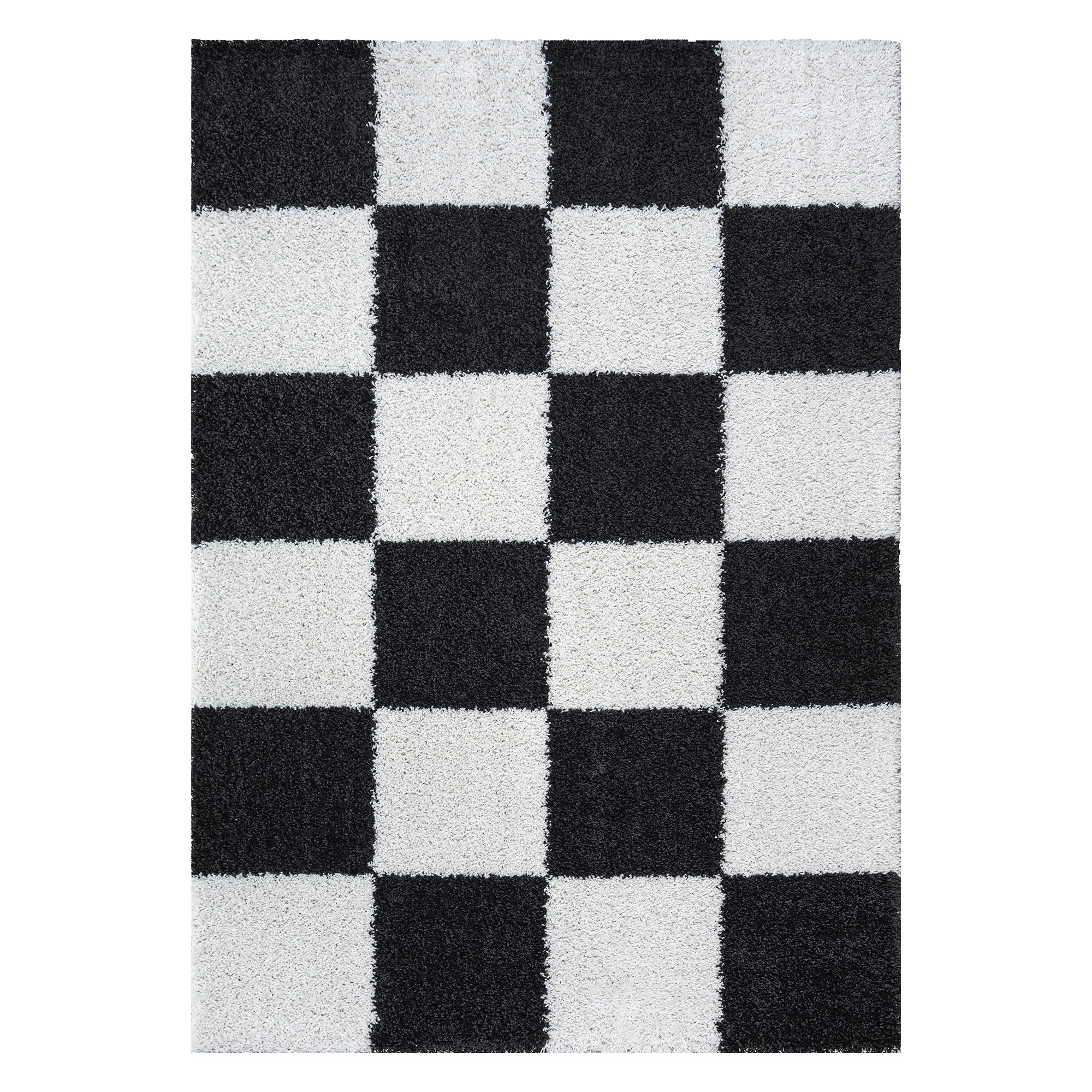 SANAT Milano Shaggy Teppich - Hochflor Teppiche für Wohnzimmer, Schlafzimmer, Küche - Schwarz Weiss, Größe: 120 x 170 cm