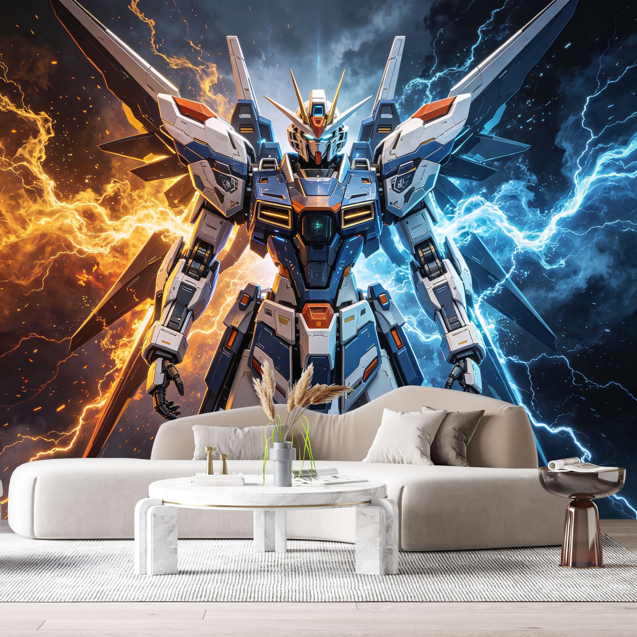Custom Size Wall Murals Abstract Modern SciFi Robot Mecha Warrior 3D Energy Lightning SelfAdhesive Wall Fabric Removable Large Wallpaper Photo for Living Room