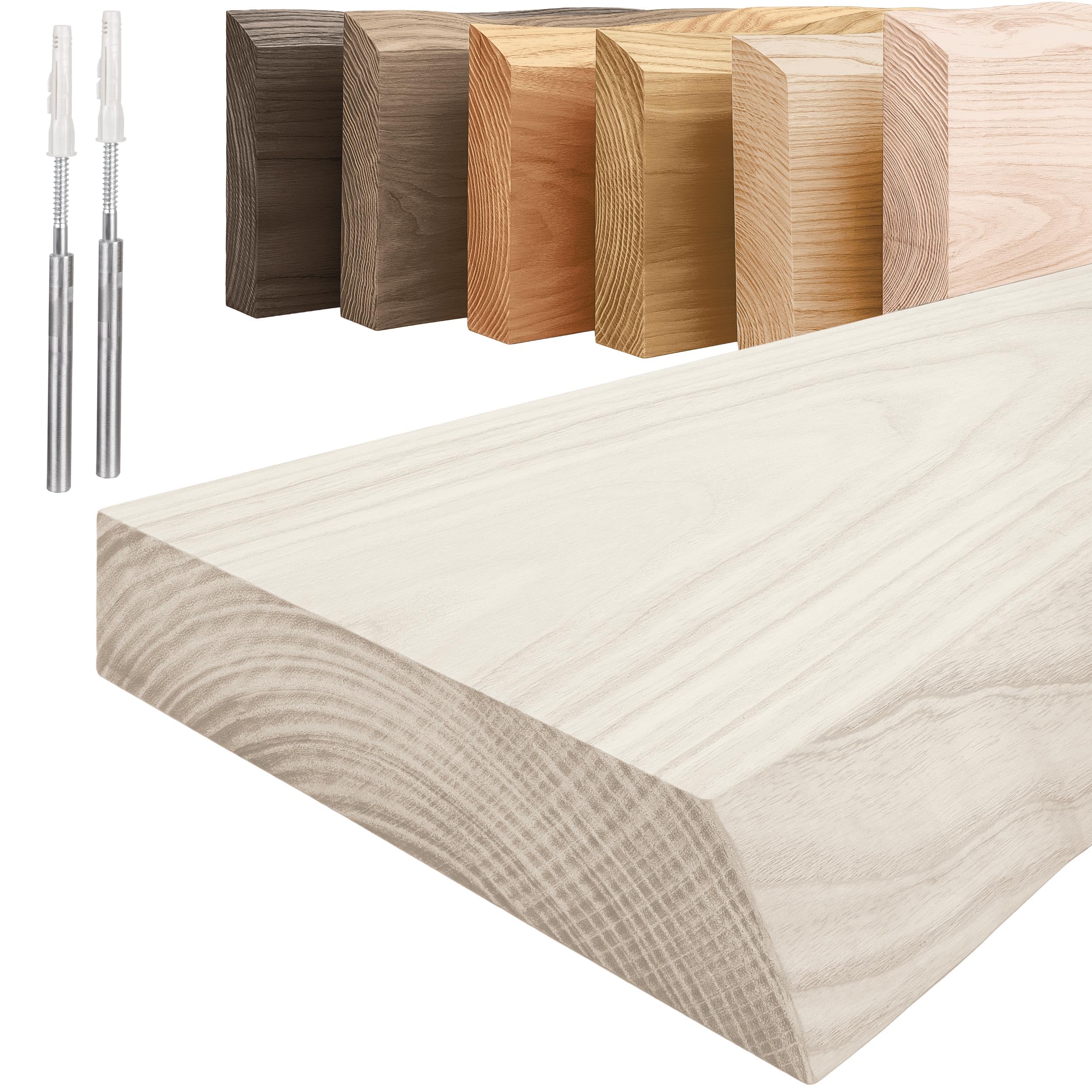 LAMO Manufaktur Schweberegal Holz mit unsichtbarer Befestigung | Wand Regal 50cm breit für Badezimmer, Flur, Küche | Farbe: Weiß, Kante: natürlich | Massivholz, modernes Design, Schwebende Optik