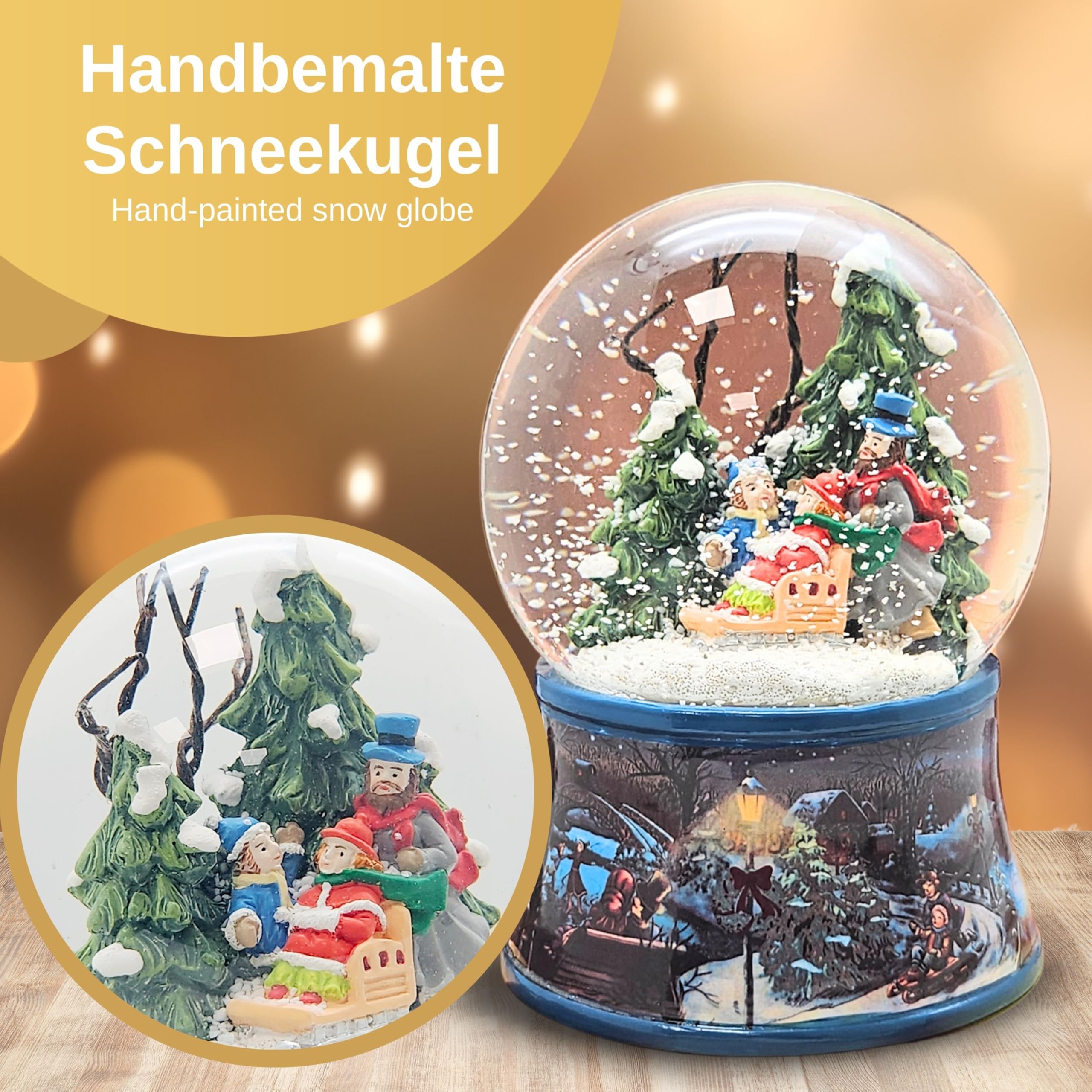 Schneekugel Spieluhr Weihnachten | Winter | H: 14 cm B: 10 cm | 20266 | Schüttelkugel mit Musik Stille Nacht heilige Nacht | Winterspaziergang mit Familie | Weihnachtsdekoration