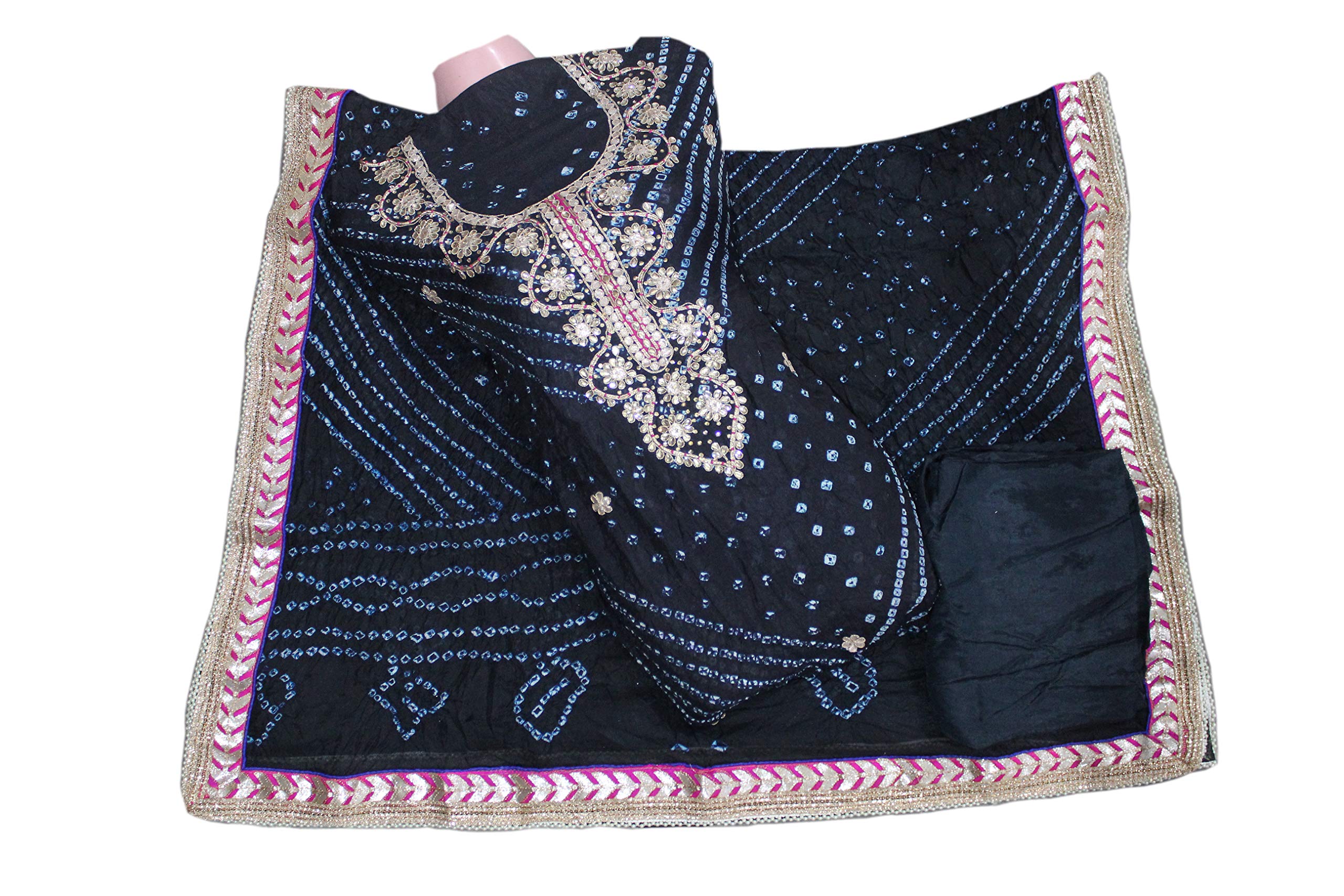 Kristi Collection Salwar Suit For Women Fabric Rajasthani Artsilk Suits Jaipuri Hand Made Bandhej Gotapatti Round Neck Work With Bandhani Dupatta Unstitched Free Size