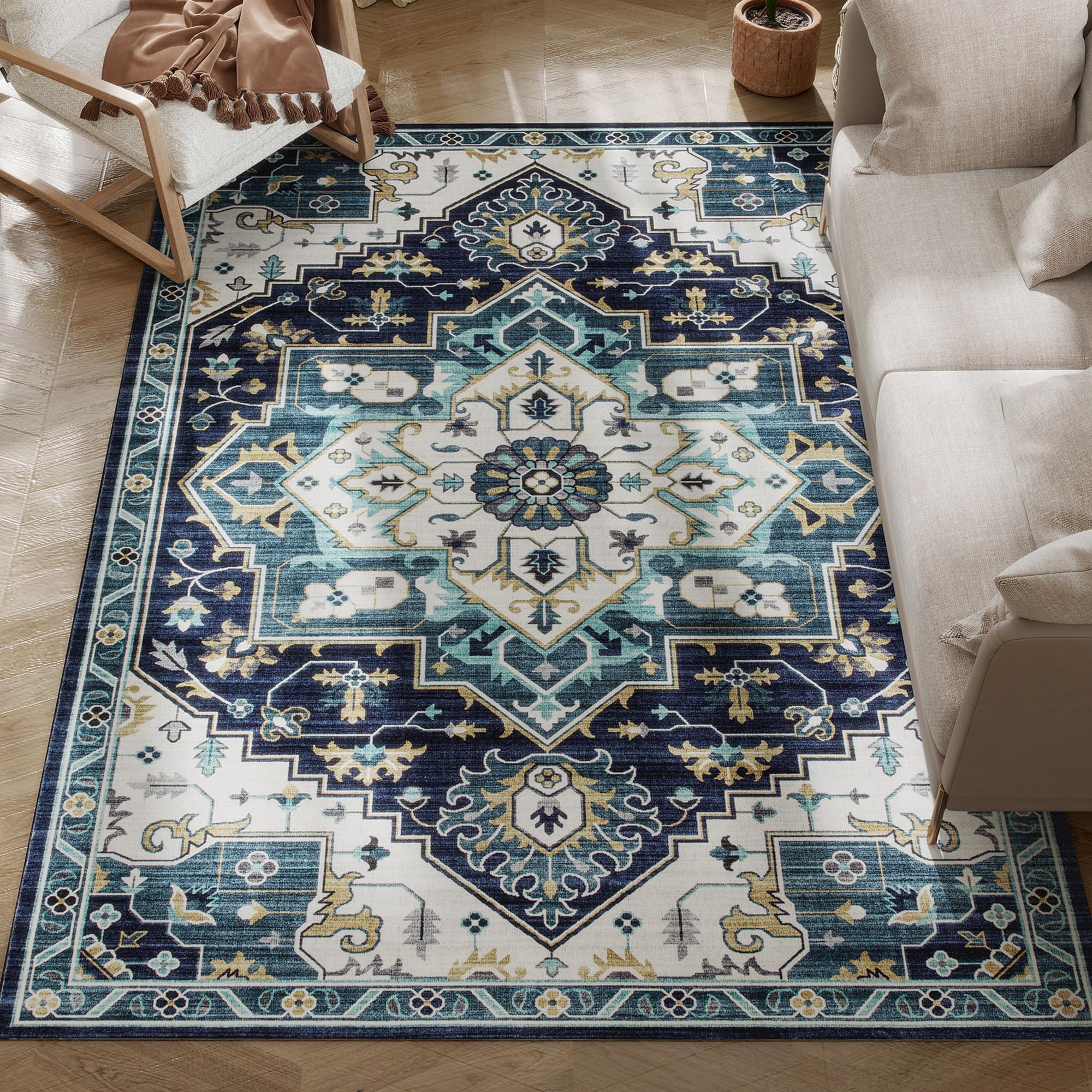HOMCOM Tappeto Bohemien Antiscivolo e Lavabile 230x160 cm Multicolore | Tappeto per Salotto e Camera da Letto a Pelo Corto