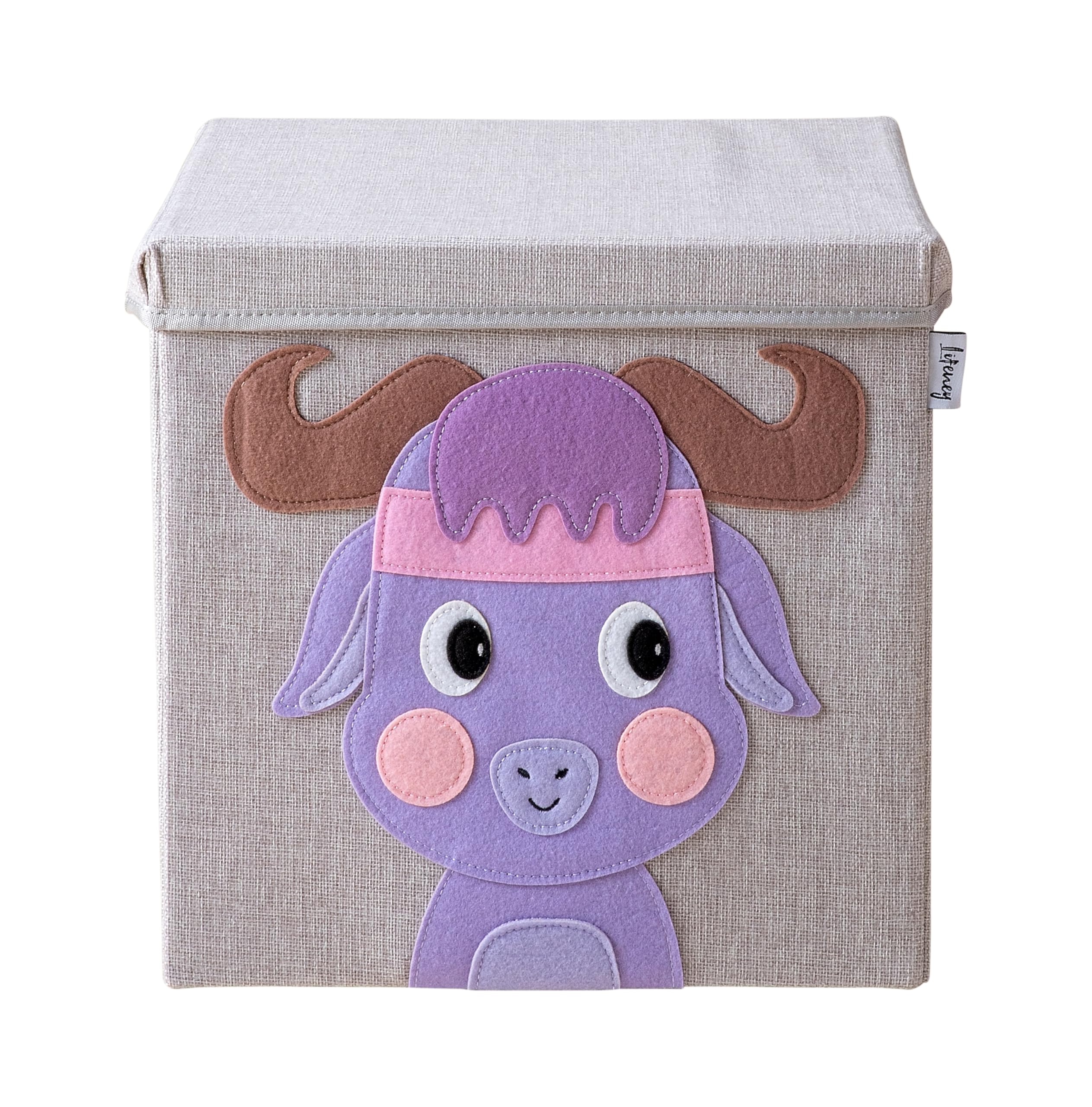 LIFENEY Storage Box with Lid and Buffalo I Toy Box with Animal Motif Suitable for Cube Shelves I Storage Basket Children