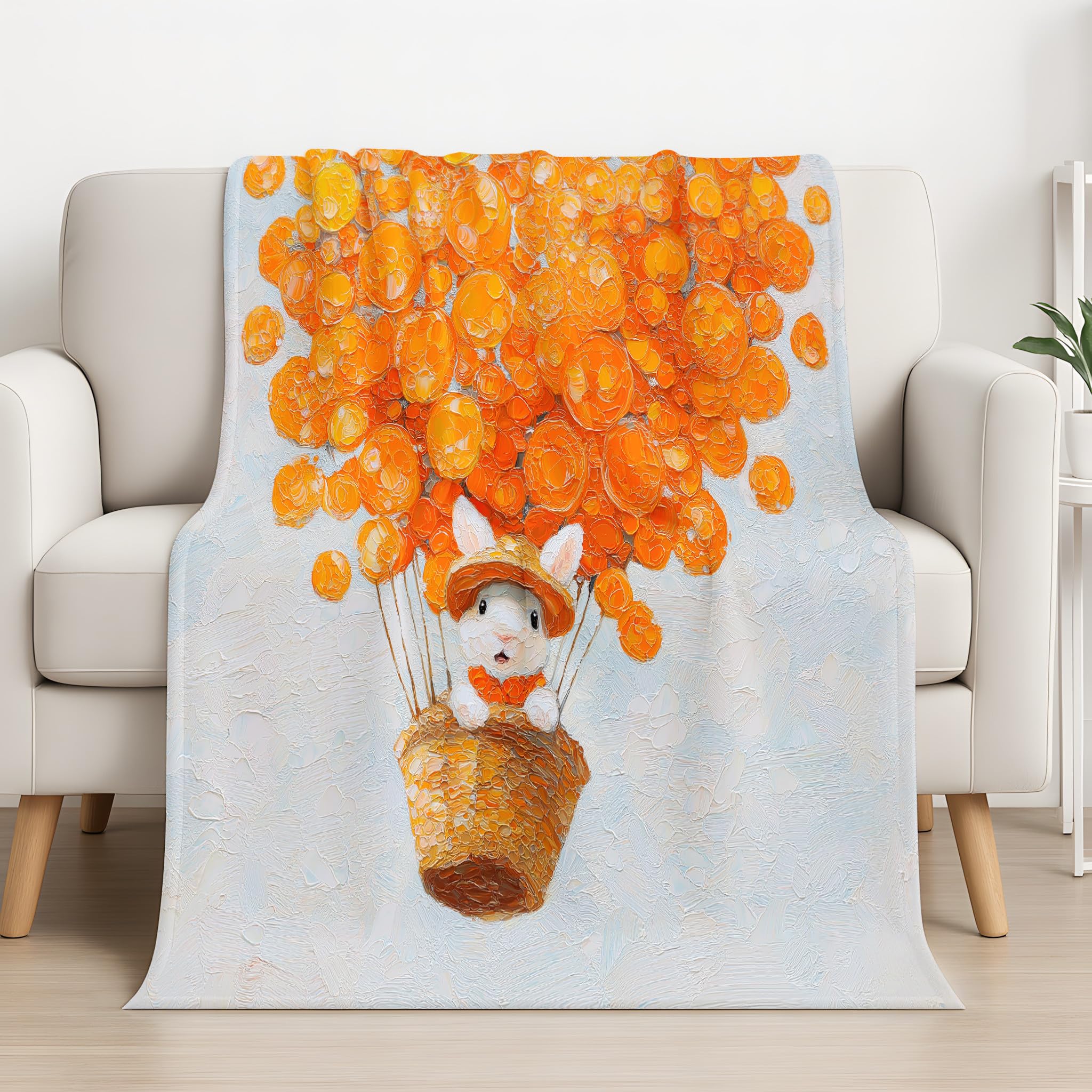 Generico Żółty Klasyczny Pluszowy Koc 200 x 240 cm - Olej na płótnie Koc do rzucania do łóżka - Miękki balon na gorące powietrze na gorące powietrze na sofę przytulny puszysty wysokiej jakości