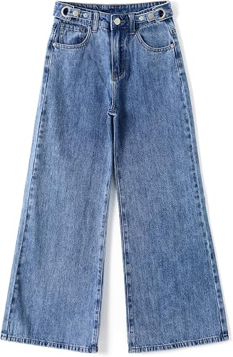 KIDSCOOL SPACE Girls Flare Jeans,Big Girl Bell Bottom Summer Denim Pants,Light B