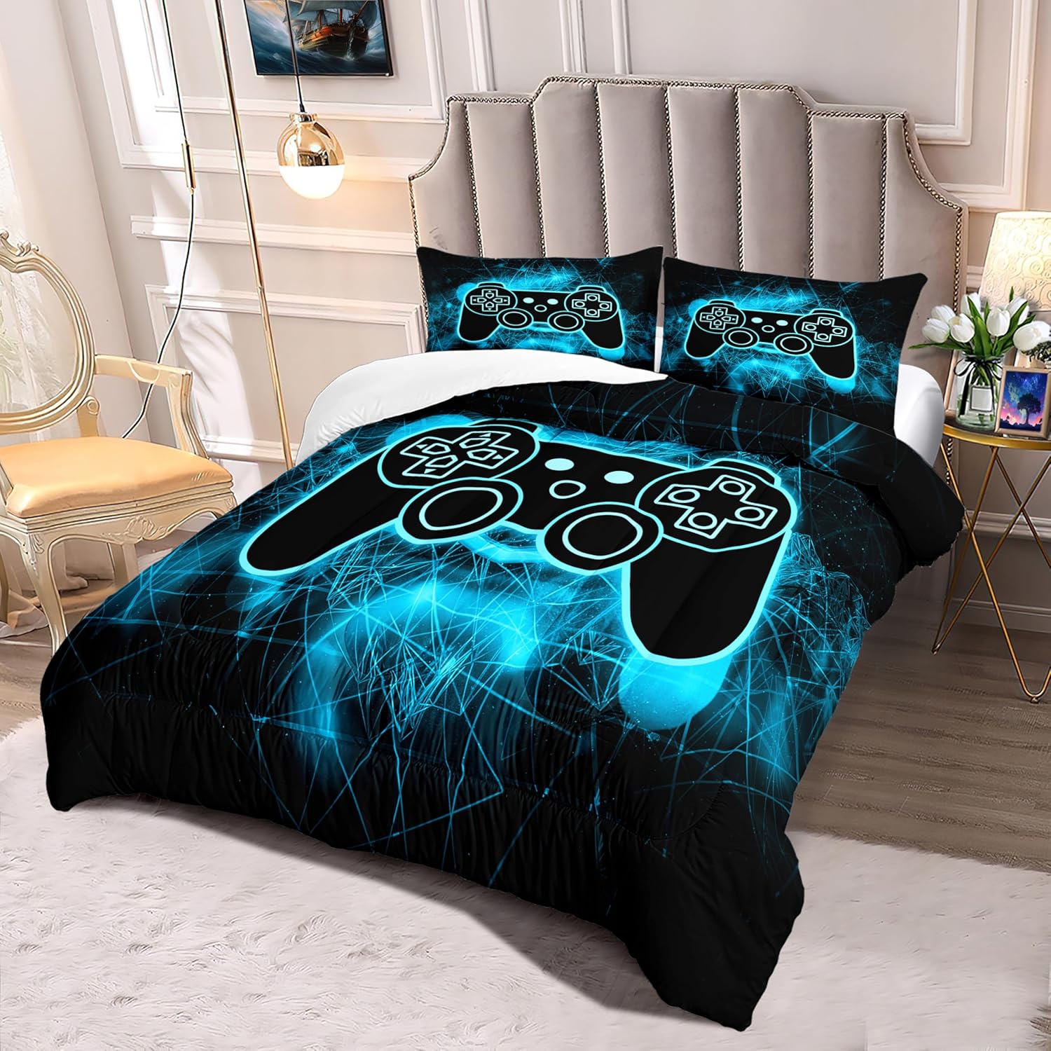 Gamer Bedding Gaming Bedding Sets for Boys Twin Size Bedding Sets for Boys Kids Bedding Sets for KidsTwin Comforter Set for Bedroom,Blue,1 Comforter with 1 Pillowcase - Image 5
