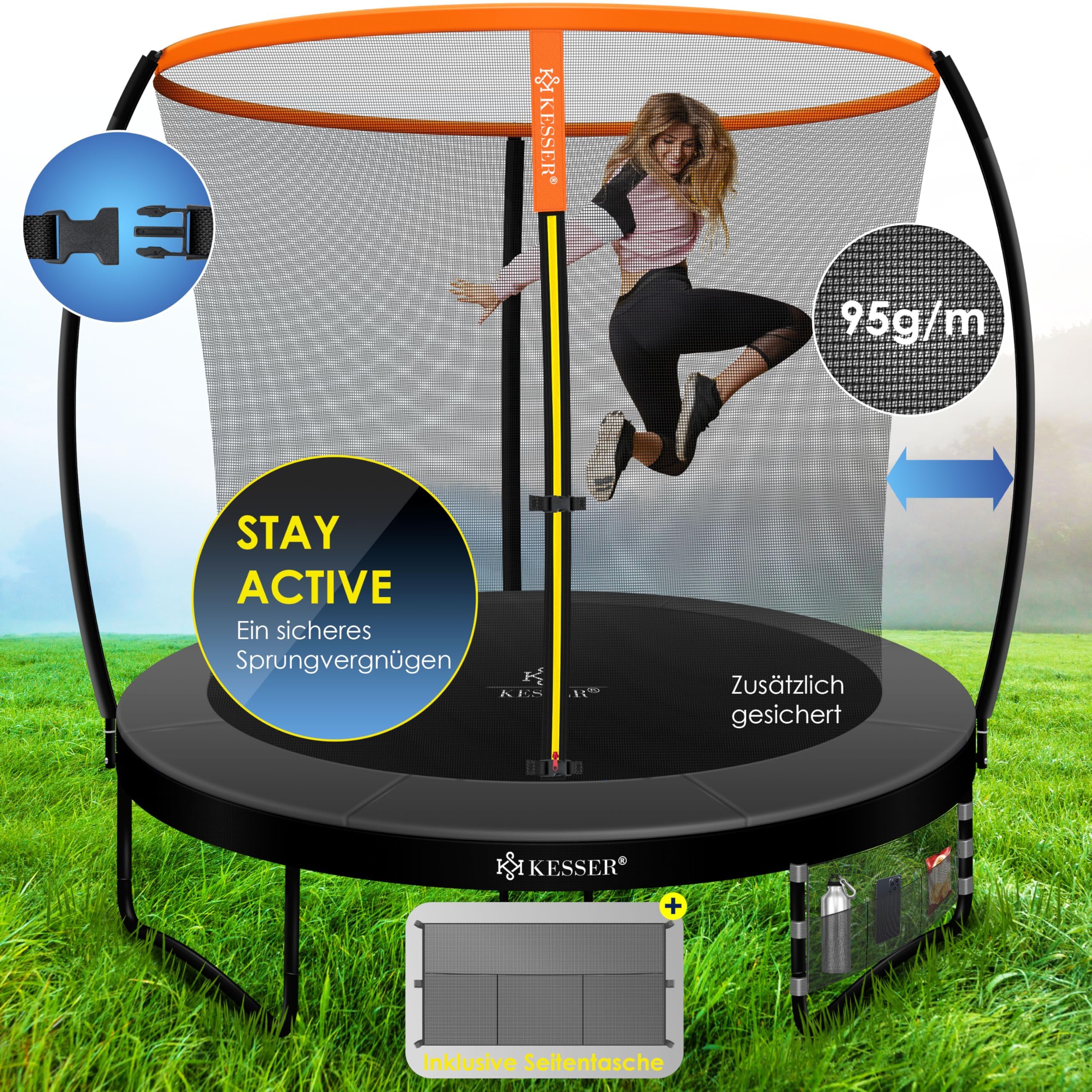 KESSER® Rete di Sicurezza Sostitutiva per Trampolino Rete per Trampolino Resistente ai Raggi UV Protezione per Trampolino Ø 244 305 366 427 cm | Porta d'ingresso con Zip