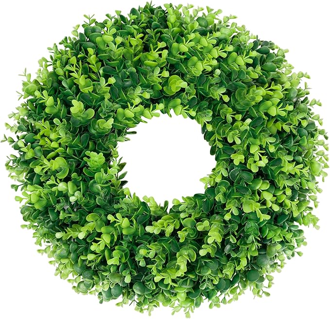 DDHS Large Boxwood Wreath Front Door 24'' Artificial Spring Wreaths for Front Door Farmhouse Wedding Green Year Round Indoor Outdoor for Summer Wreath st Patrick's Day Decoration -(Hello Sign)