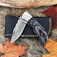 Vista 2 de WINTERFELL Damascus Steel Pocket Folding Knife Handmade Premium Quality Knives 6.5'' Small Pocket Knife for Outdoor, Camping, Hiking Back Lock Blade
