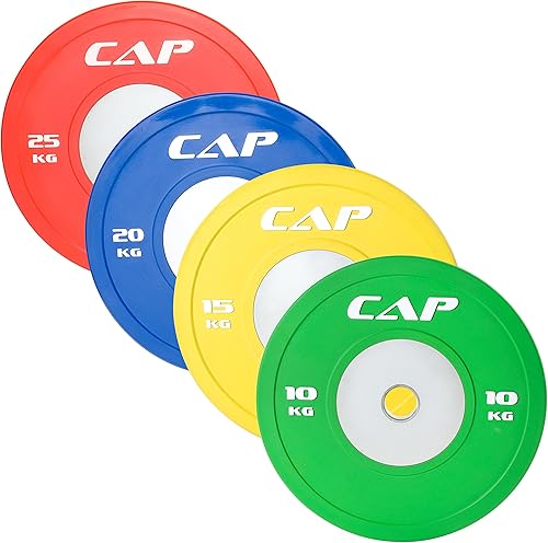 Miniatura 5 de CAP Barbell - Disco de goma de competición olímpica, con centro de acero (individual), compatible con barras de 5.08 cm.