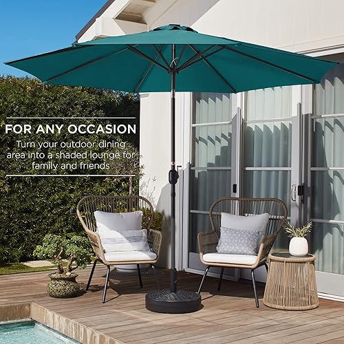 Miniatura 3 de Best Choice Products Sombrilla de patio de poliéster de acero al aire libre de 10 pies con manivela, botón fácil de presionar, inclinación,