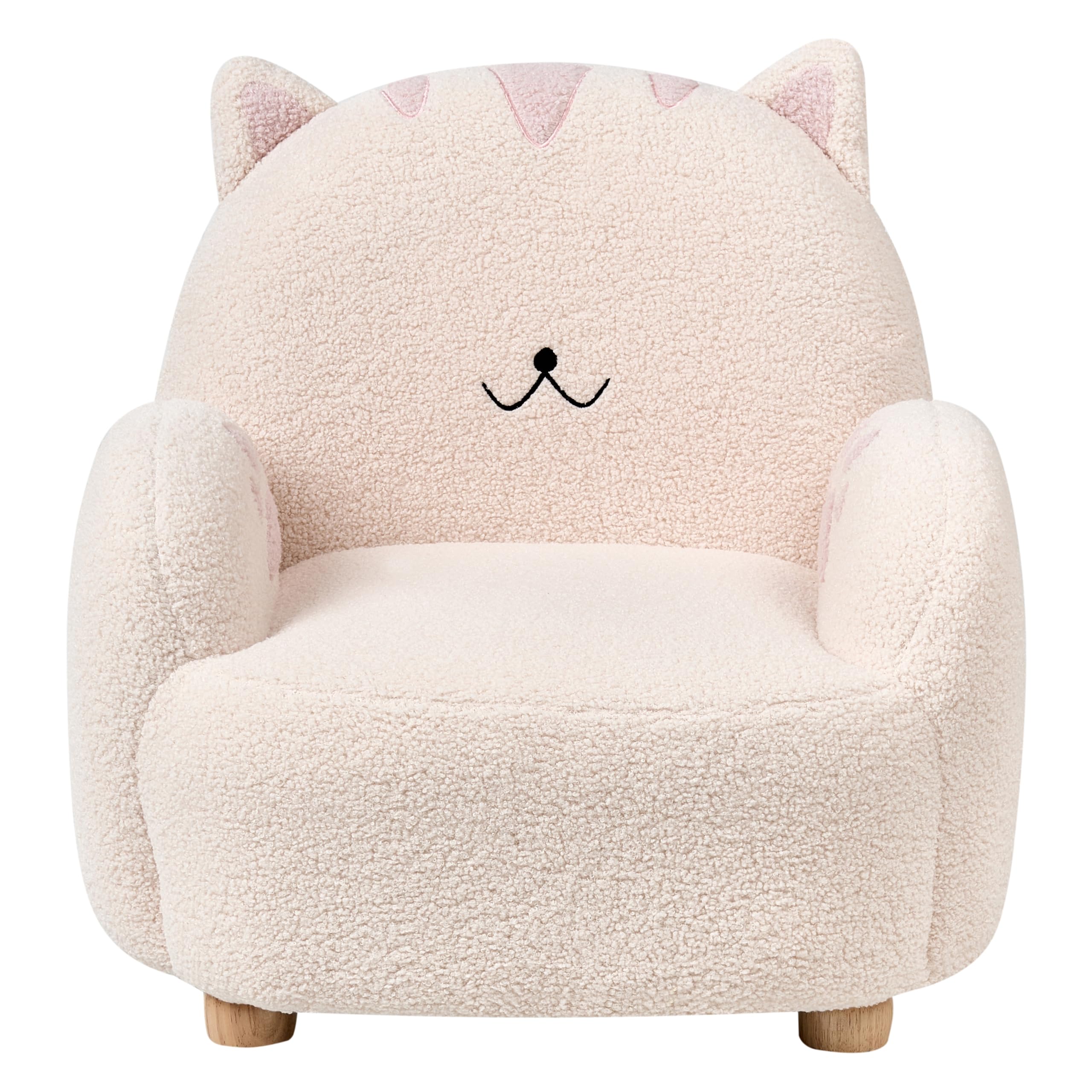 Fauteuil pour Enfants en Bouclé en Forme de Chat Rembourré Blanc Cassé Zoar