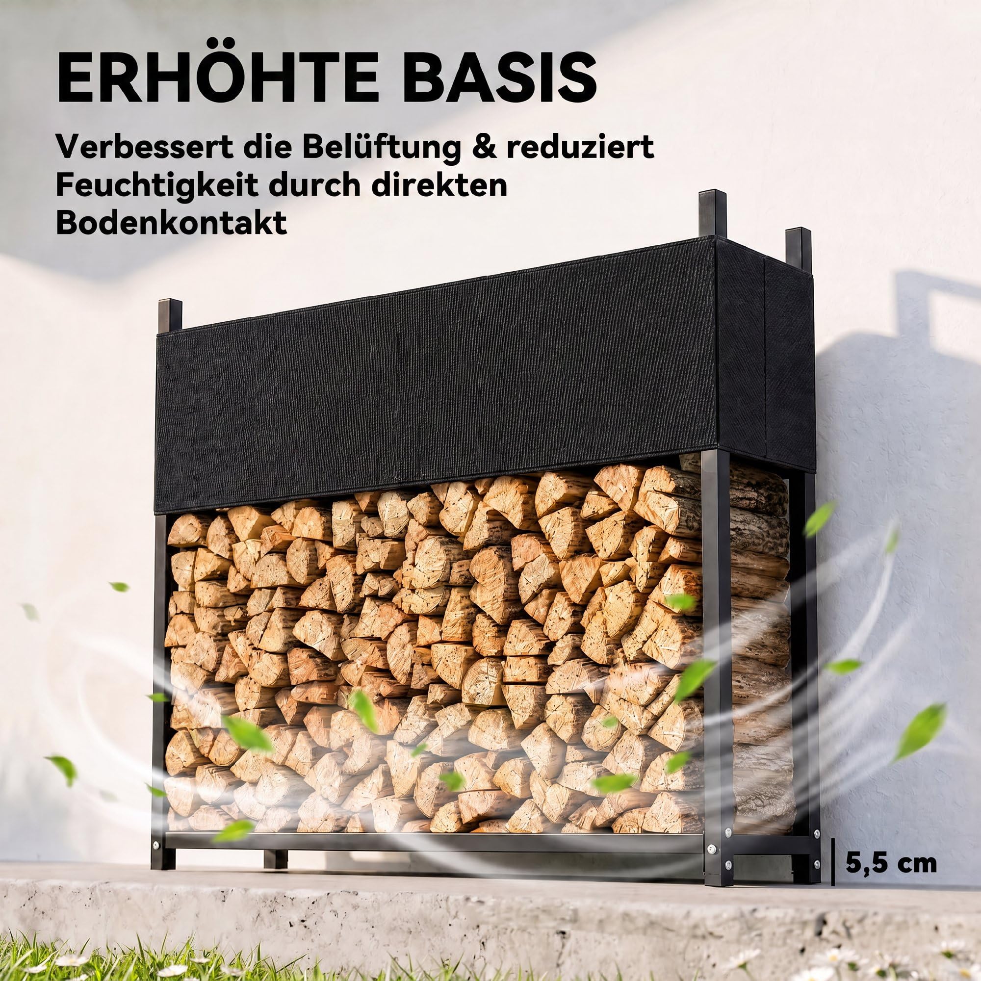 Outsunny Scaffale legna con copertura Oxford 600D, 106x25x113 cm, nero