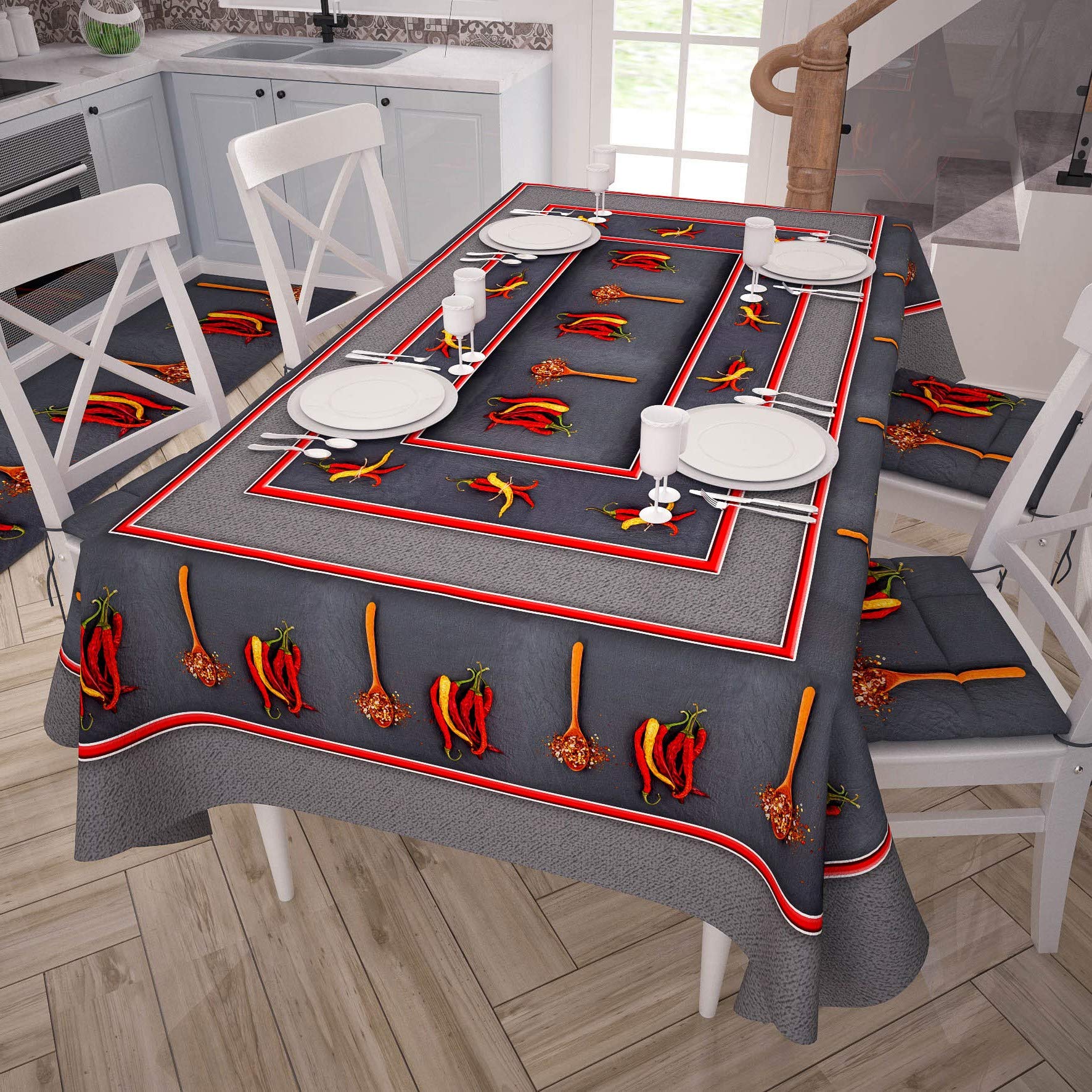 PETTI Artigiani Italiani Rectangular, Microfiber, Decorative Printed Table Cloth, 100% Made in Italy, Chili Peppers, 140x180 - Image 2