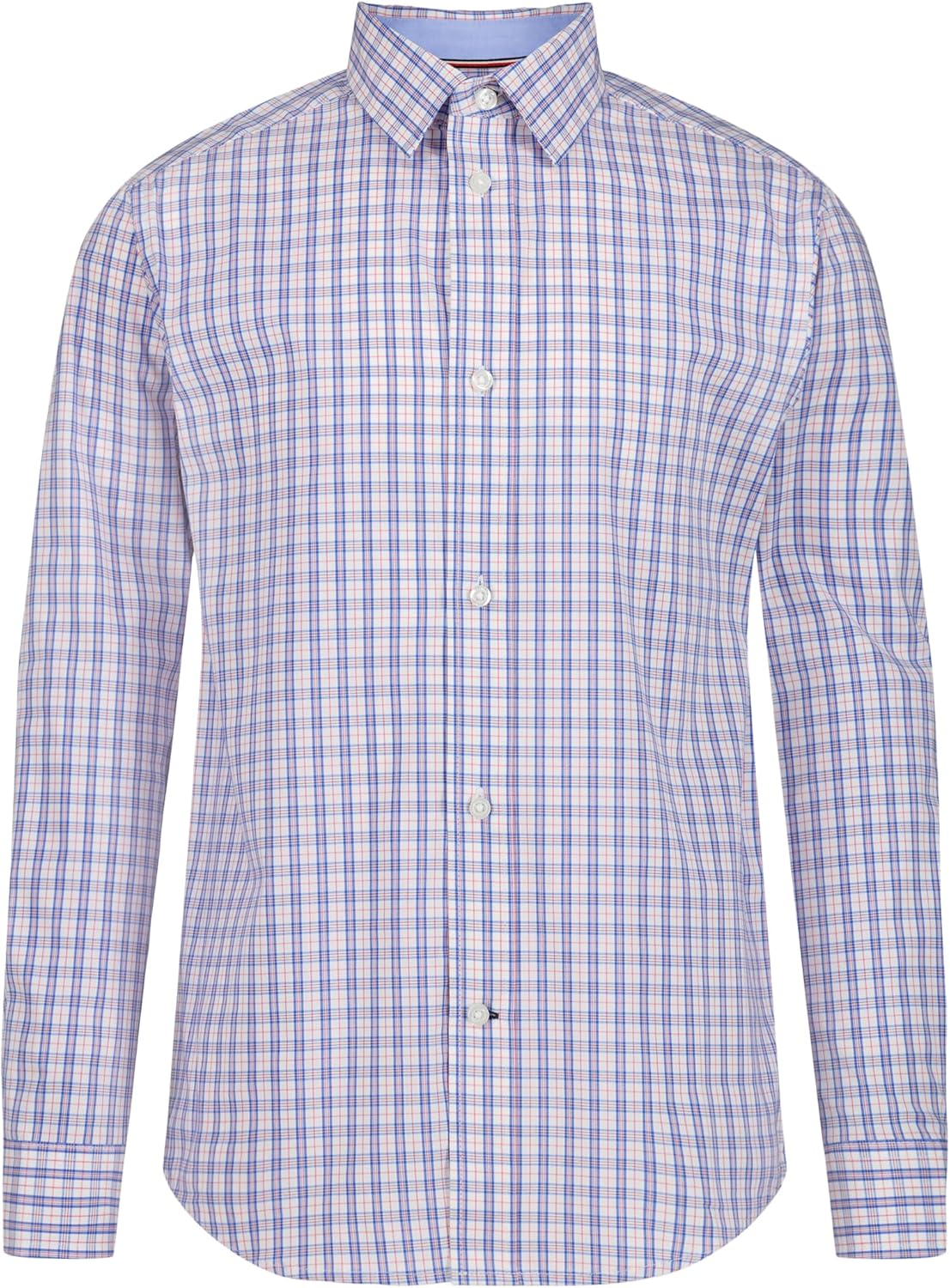 Tommy Hilfiger Boys Long Sleeve Patterned Dress Shirt, Collared Button-Down Style with Cuffs & Shirttail Hem