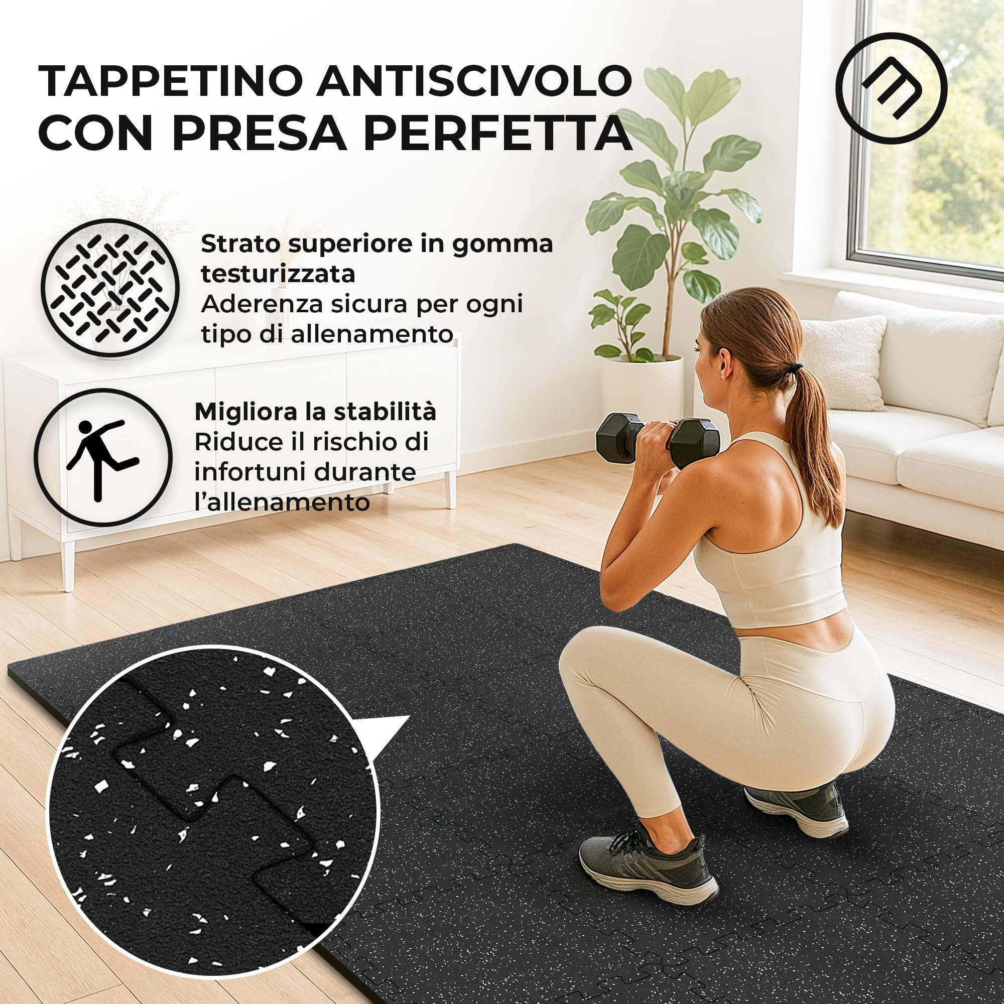 bemaxx Tappetino Palestra 18 Pezzi – Tappetino Fitness Puzzle in EVA e Gomma – Tatami Antiscivolo per Home Gym, Ginnastica, Piscina e Garage