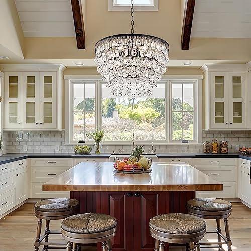 Miniatura 8 de PAPAYA Lámparas de araña de cristal antiguo, los candelabros redondos de metal pintado en oro de granja son muy adecuados para cocina, isla de