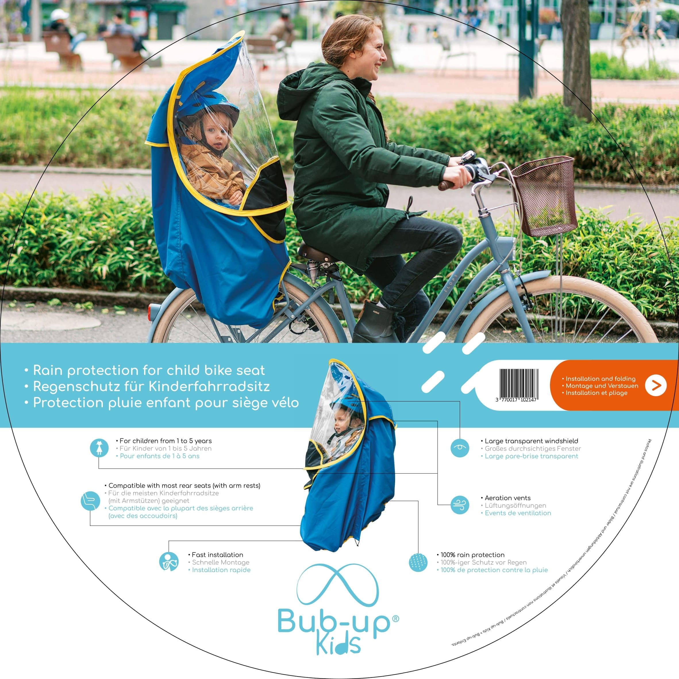 Bub-up Parapioggia per seggiolino da bicicletta per bambini - Protezione antipioggia per seggiolini da bicicletta per bambino - Antipioggia poncho per bambini sedile posteriore per bicicletta