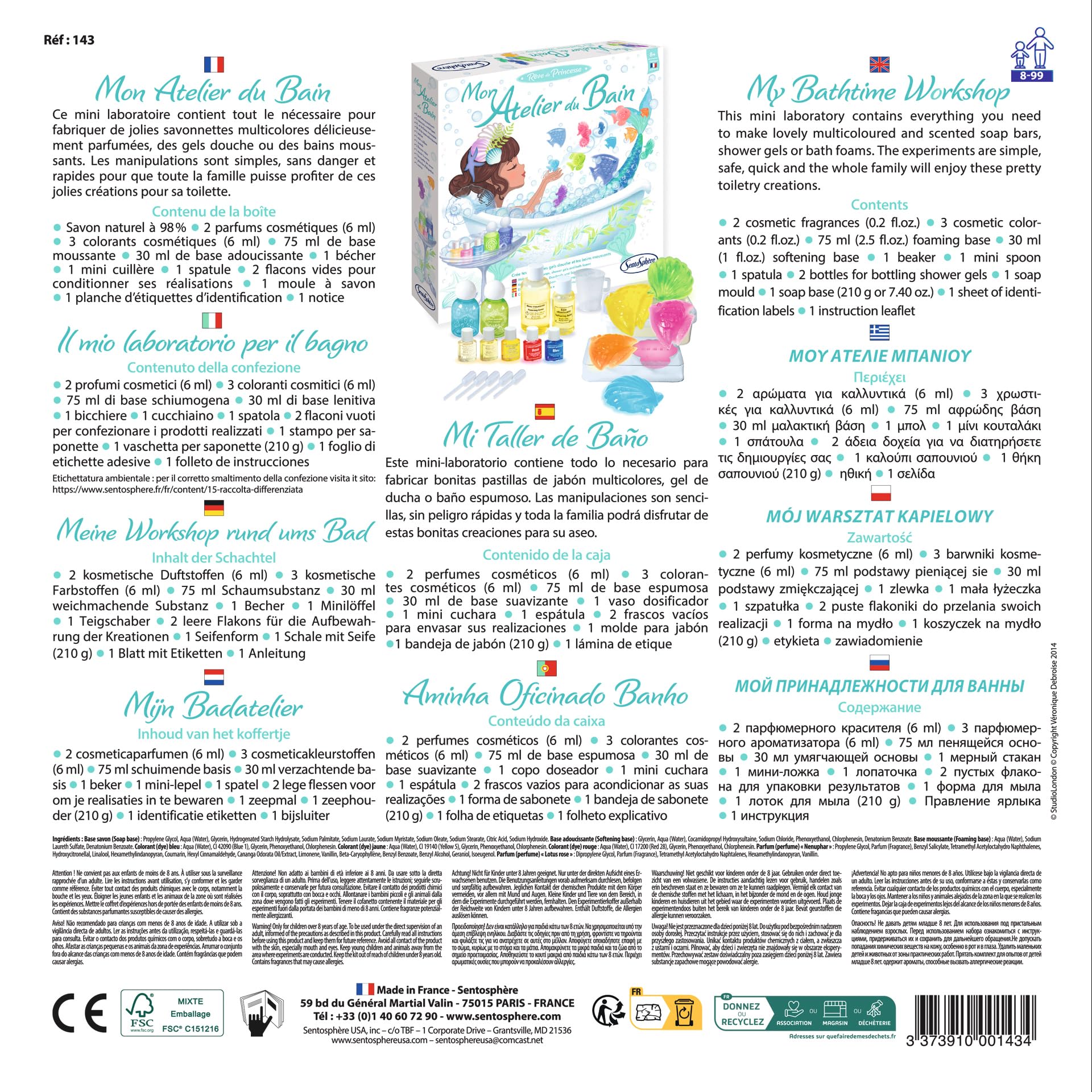 Sentosphère – Mon Atelier du Bain - Création de savons, gels douche et bains moussants - Kit DIY Cosmétique - Laboratoire Créatif - Rêve de Princesses - A partir de 7 ans - Fabriqué en France - 143