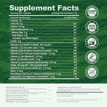 inGreens Super Greens Powder, Superfoods, 0 Sugar, 30 Packets