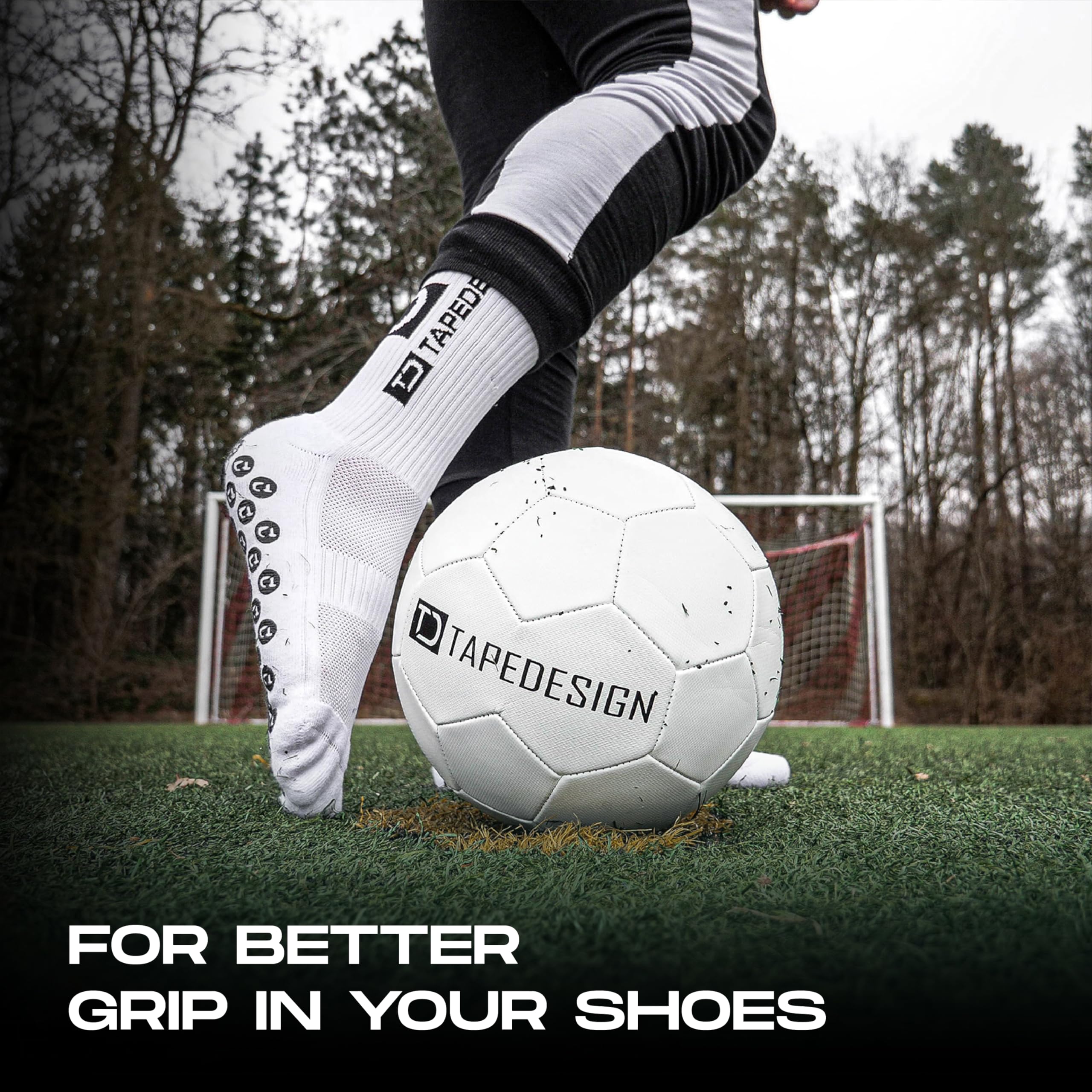 Tapedesign Unisex Allround Classic Socken, Weiß, Einheitsgröße EU & Schienbeinschonerhalter Grip Tapes aus Silikon, Fußball Männer, Frauen, Weiß - Halterung für Fussball Stutzen, Stutzentape