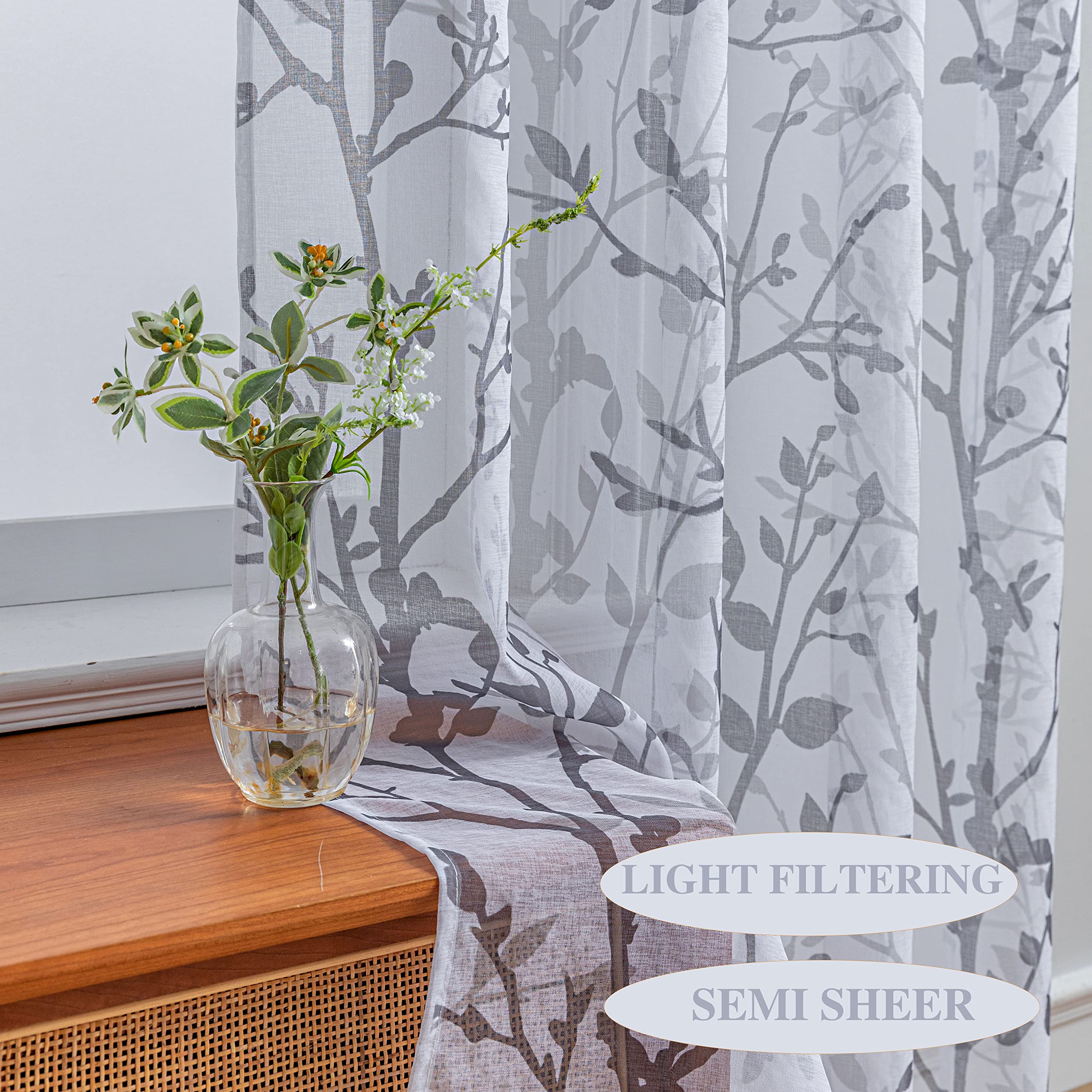 Amazon｜ホワイトグレーカーテン 長さ84インチ パネル2枚セット セミ