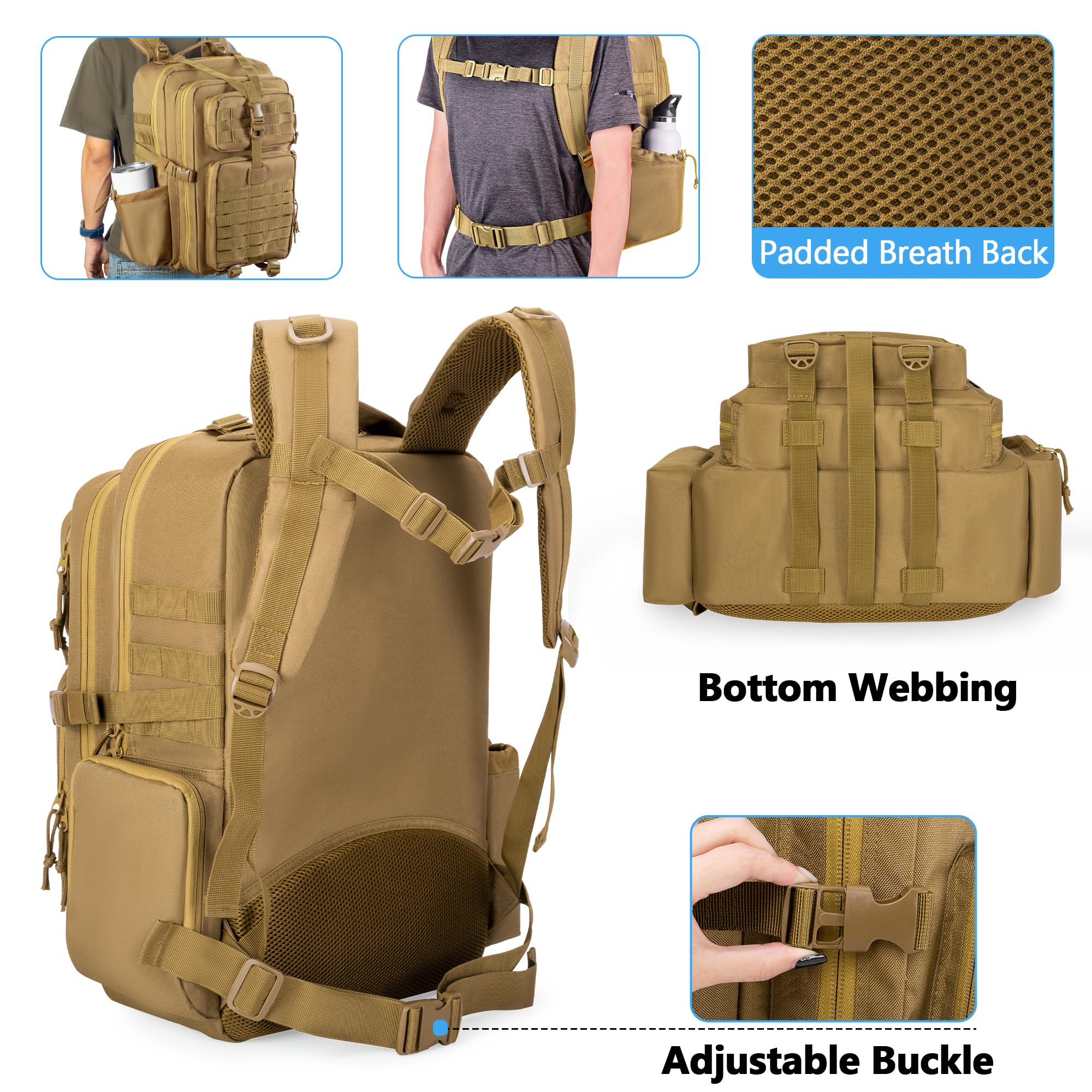 Damero Zaino tattico per trauma con fibbia a Y, borsa medica tattica Molle Borsa per insetti di pronto soccorso per escursionismo, trekking, caccia, campeggio, Cachi