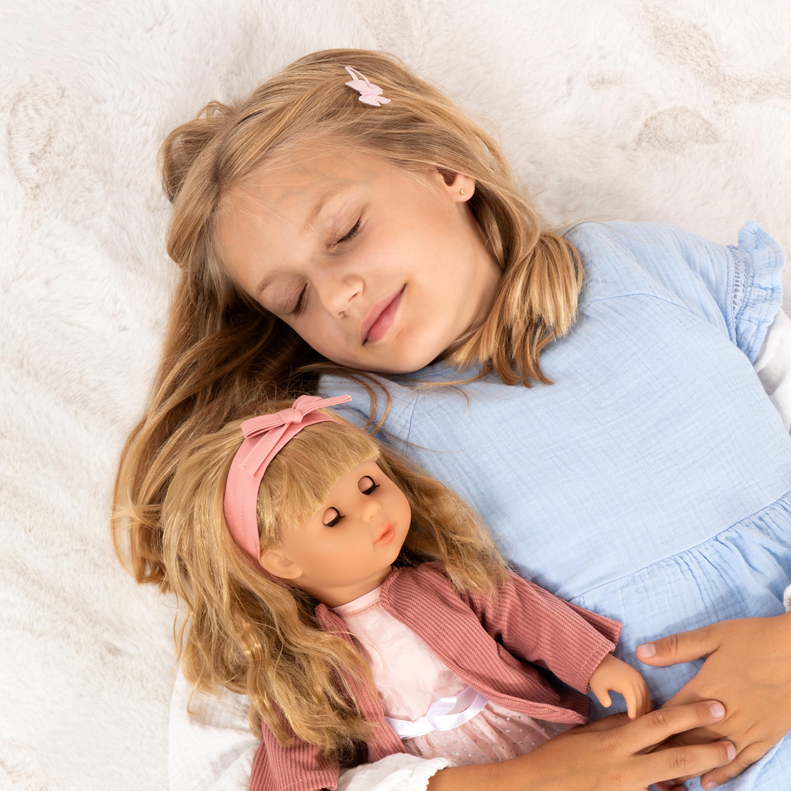 Bayer Design Charlene muñeca interactiva con Pelo, ríe, con Sonido de Beso | muñeca funcional, cuerpo blando, ojos dormidos, accesorios, 46 cm