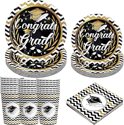 Miniatura 1 de KatchOn, Platos y servilletas de graduación 2023  Sirve a 25 personas  Suministros para fiesta de graduación 2023  Platos y servilletas de