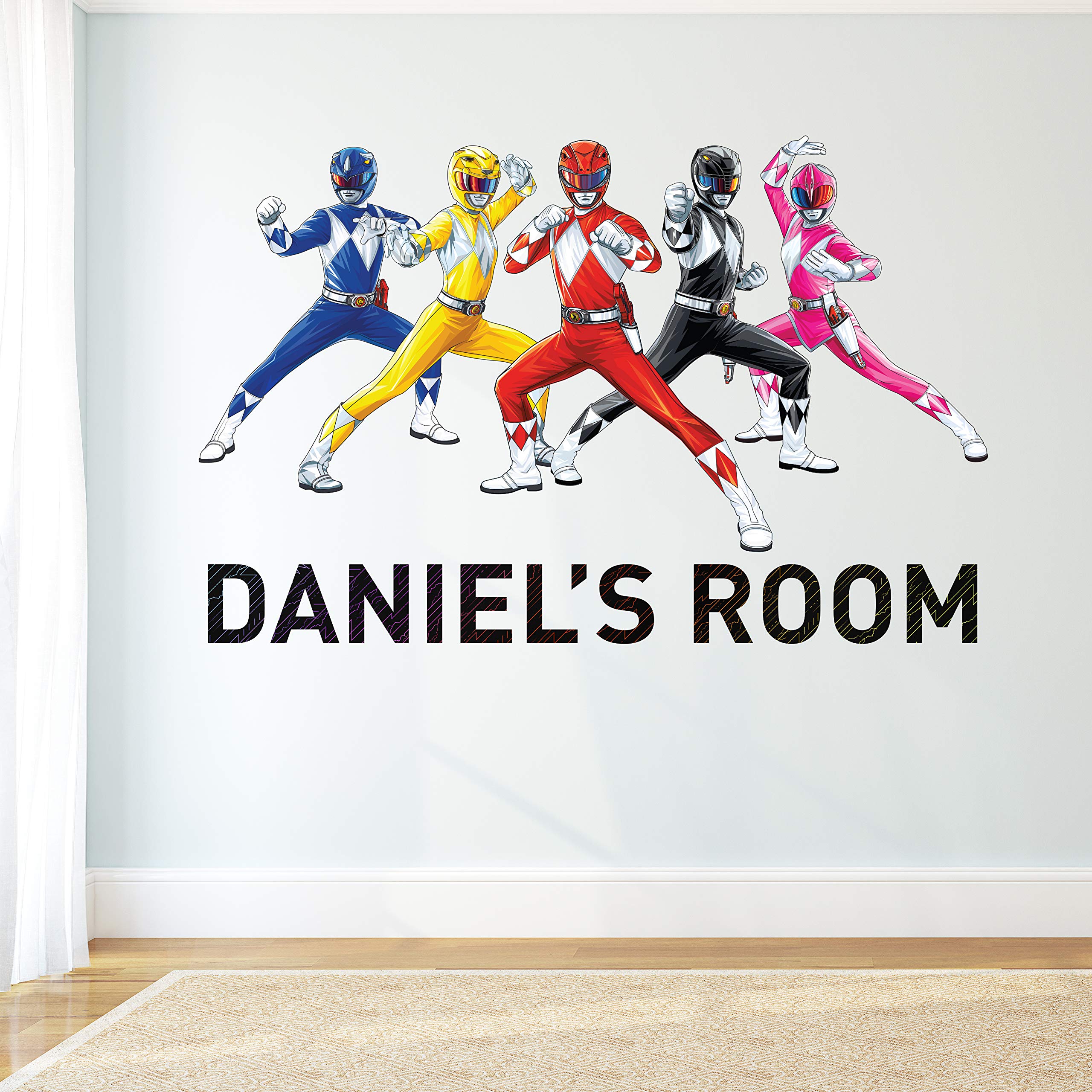 Power Rangers Wall Sticker - Group Personalised Name Wall Decal Kids Bedroom Mural Vinyl Art (120cm Width x 80cm Height)