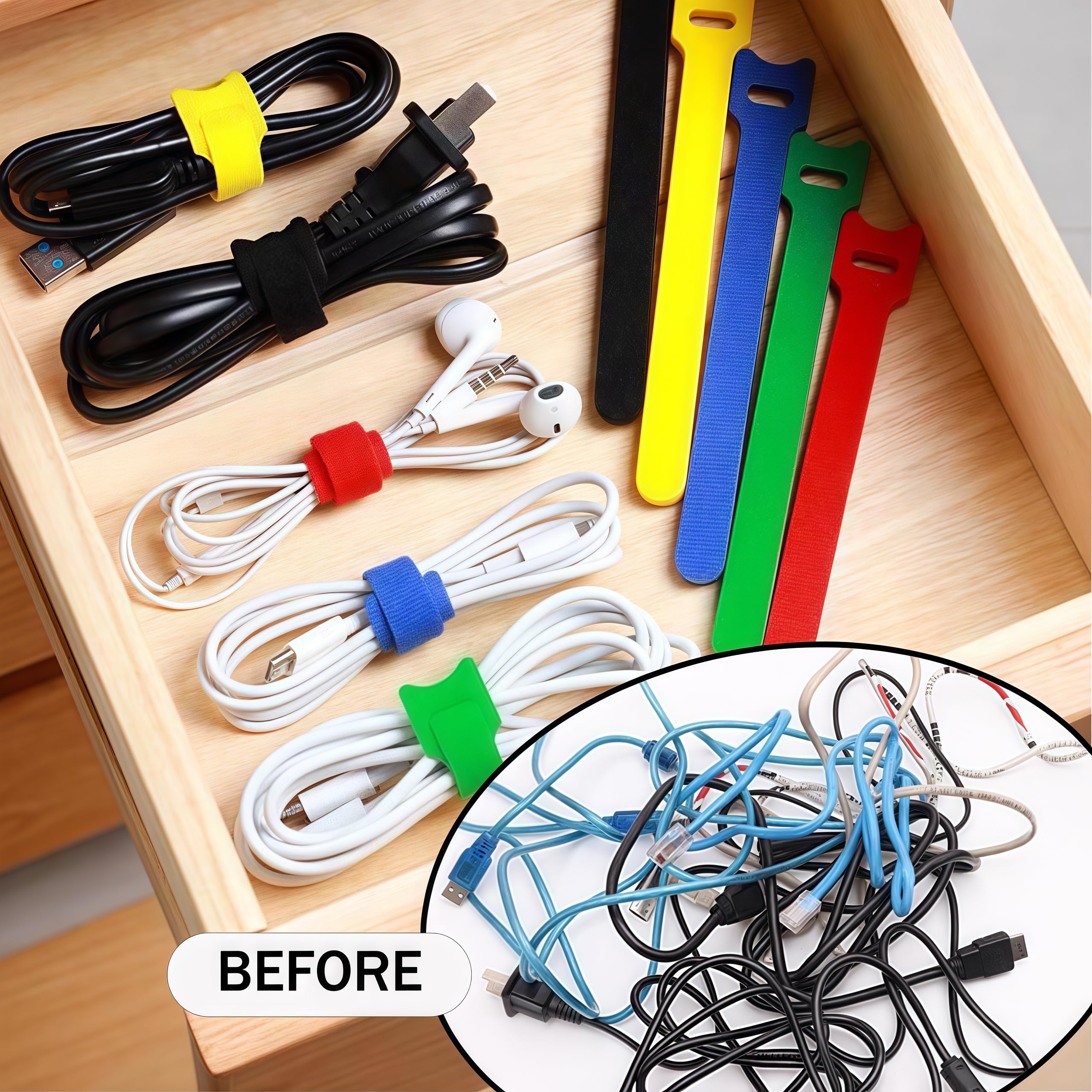 Confezione da 60 etichette riutilizzabili per cavi e kit organizer per cavi, etichette colorate scrivibili con pennarello + 30 fascette per la gestione dei cavi elettronici a casa e ufficio