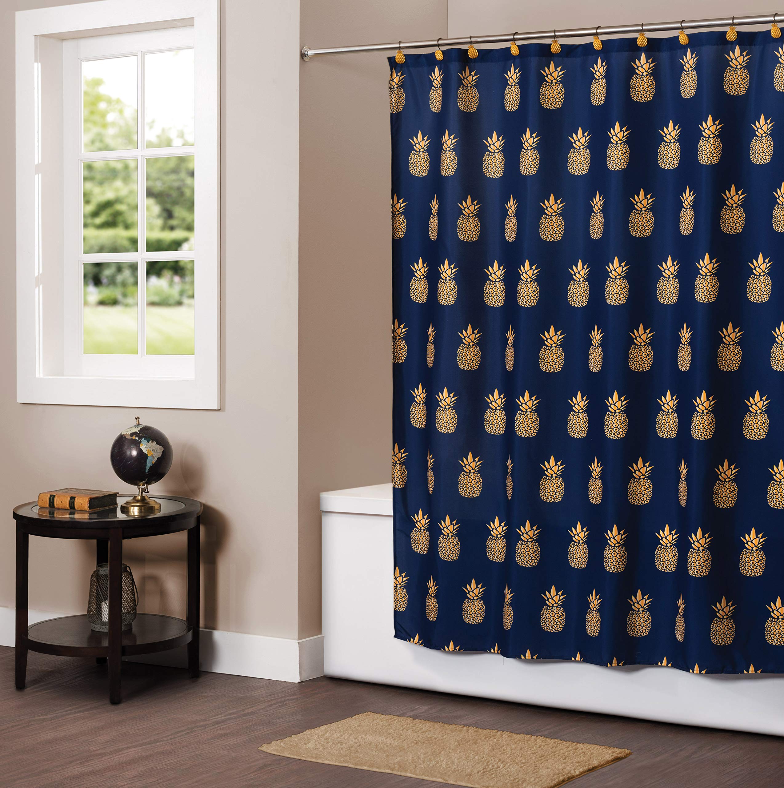 SKL HOME Tenda Doccia In Poliestere Con Design Geometrico Rustico – 70x172 Cm – Colore Blu – 12 Occhielli - 2