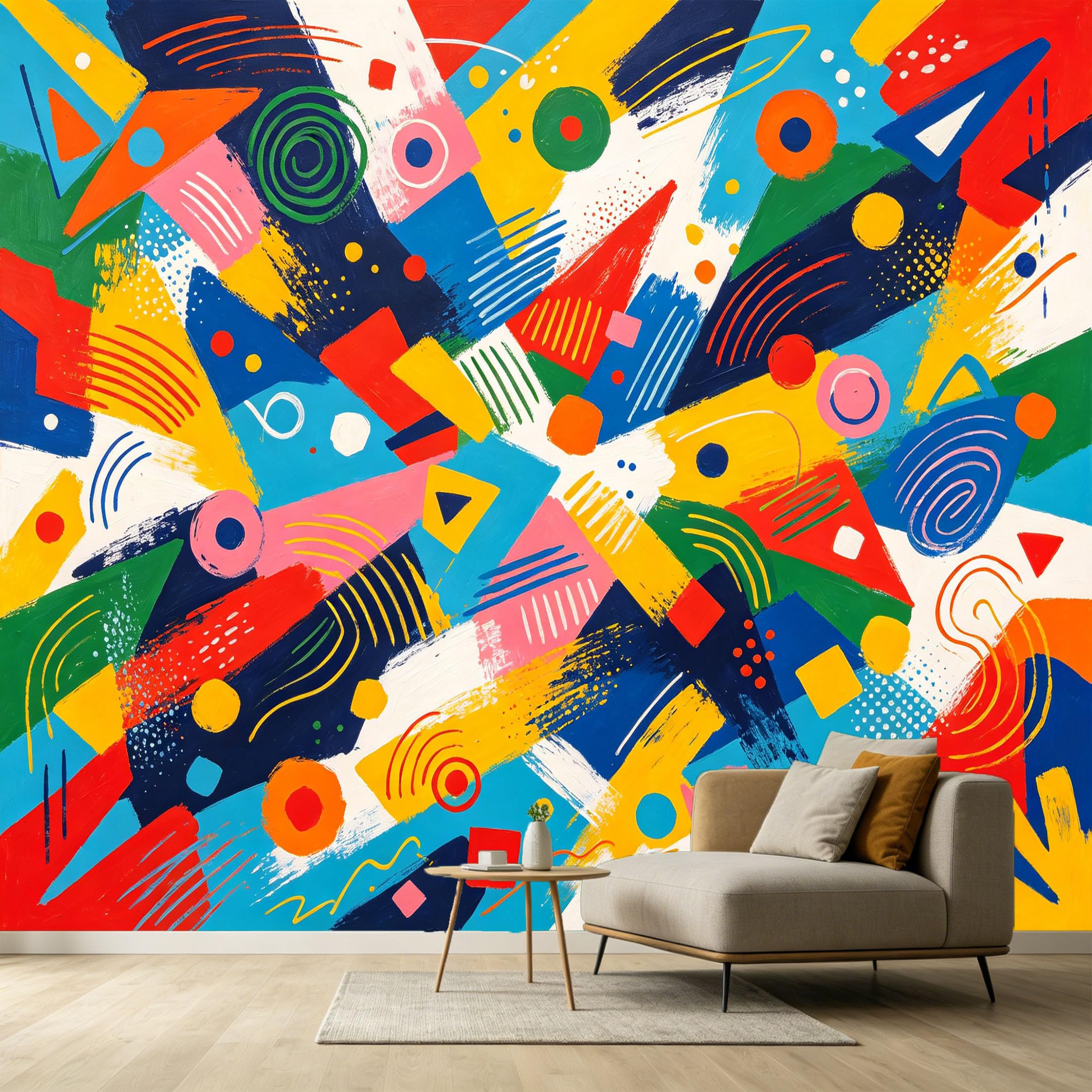 Custom Size Wall Murals Abstract Geometric Shapes Contemporary Modern Oil Painting SelfAdhesive Wall Fabric Removable Large Wallpaper Photo for Living Room