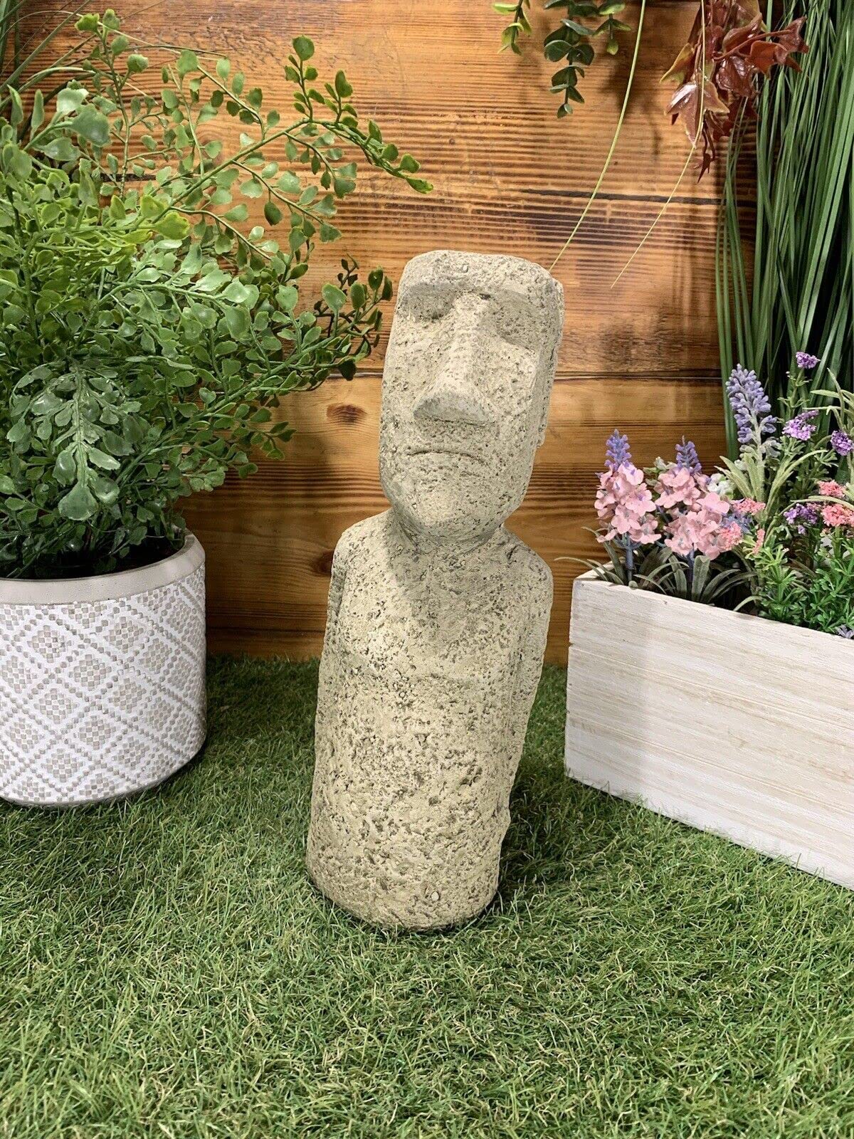 J And L Stone Ornaments Grey Stone Garden Easter Island Head / Moai / Tiki Concrete Ornament