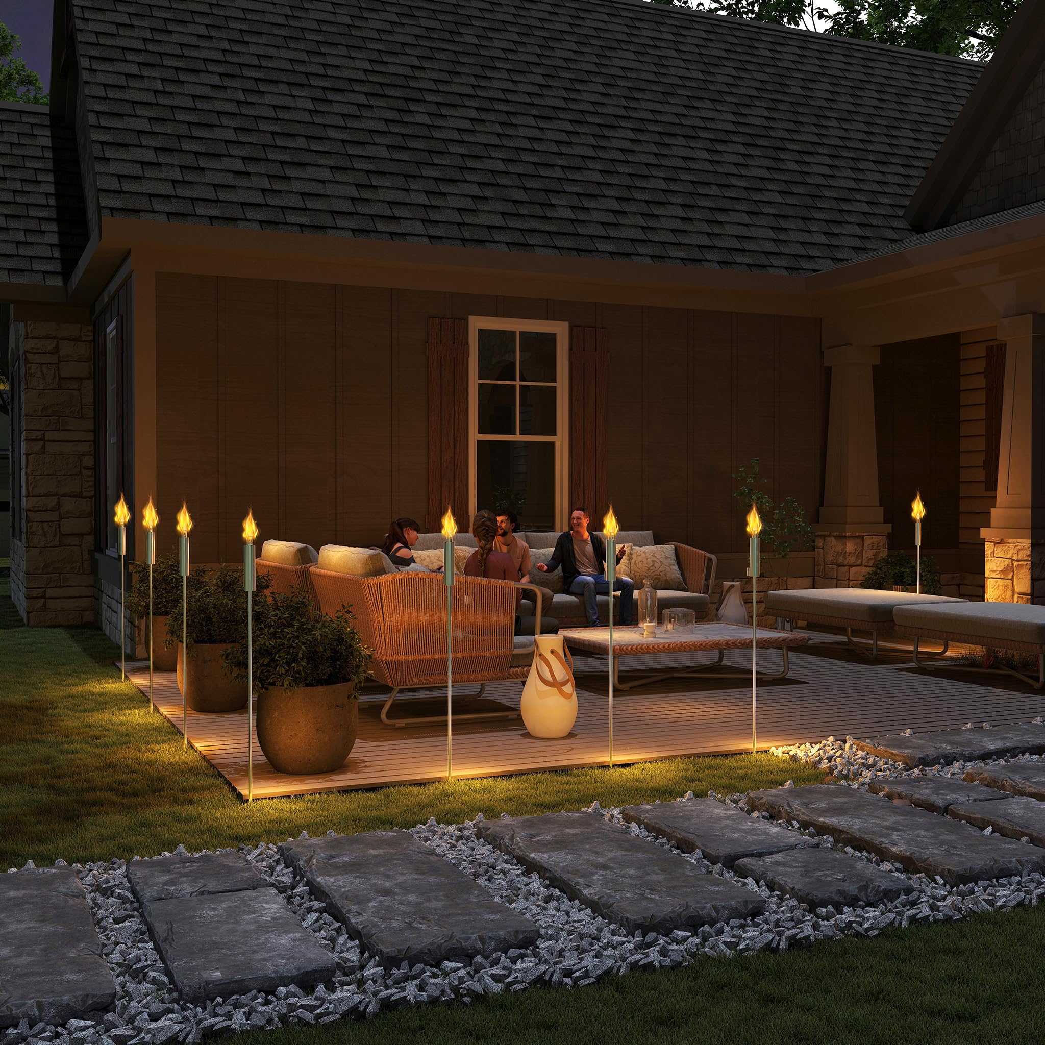 Aufun 24x Torches de Jardin en Inox pour Extérieur, Huile 330 ml, Lampe à Huile, Fermeture Sécurisée pour Enfants, avec Mèches, 115 cm de Hauteur, Inoxydable pour Balcon et Terrasse