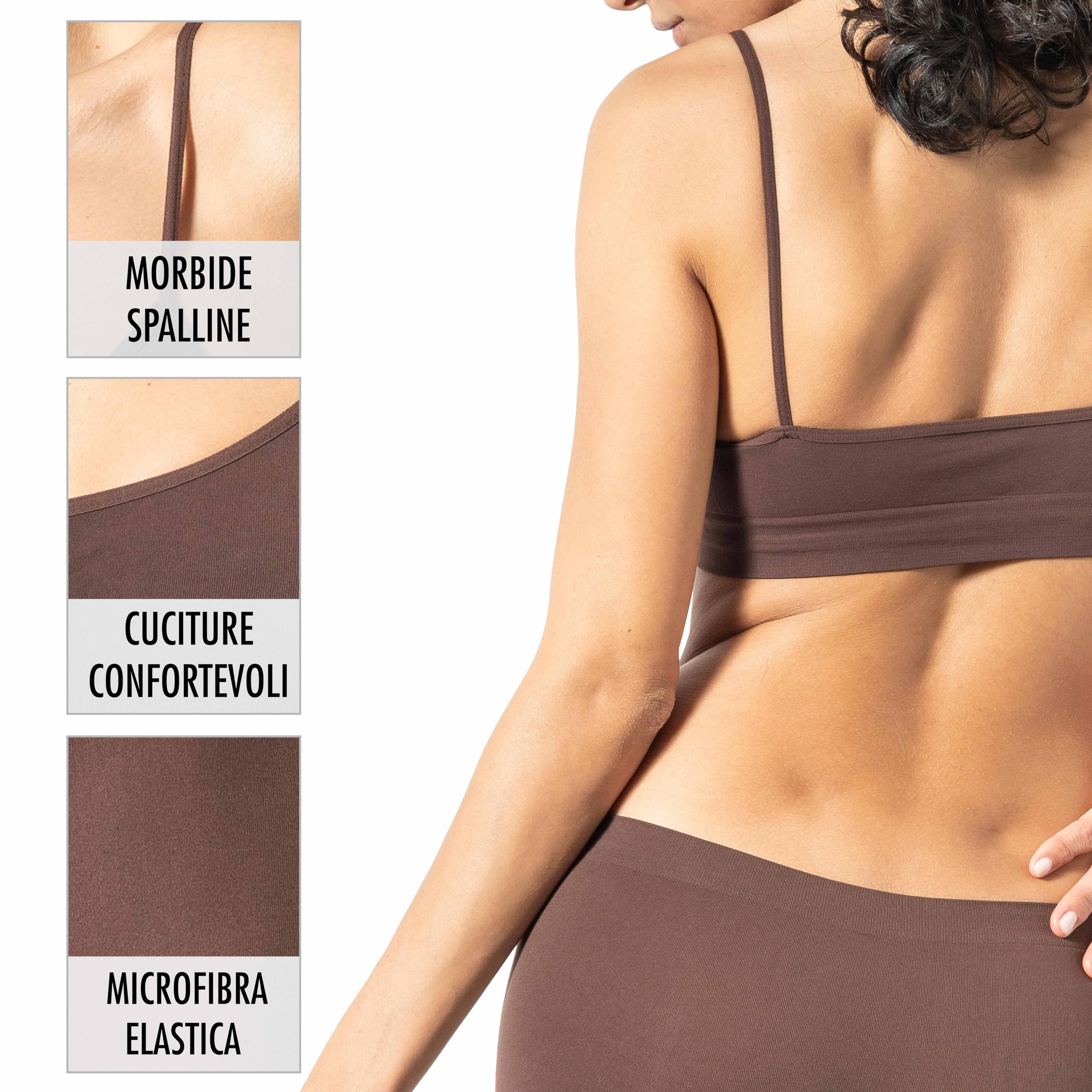 Risalti Reggiseno Senza Ferretto Spalla Stretta 3 pz - Bralette Donna in Microfibra, Brassiere Top Donna, Reggiseno Donna Elasticizzato, Intimo Donna, Senza Cuciture - Made in Italy