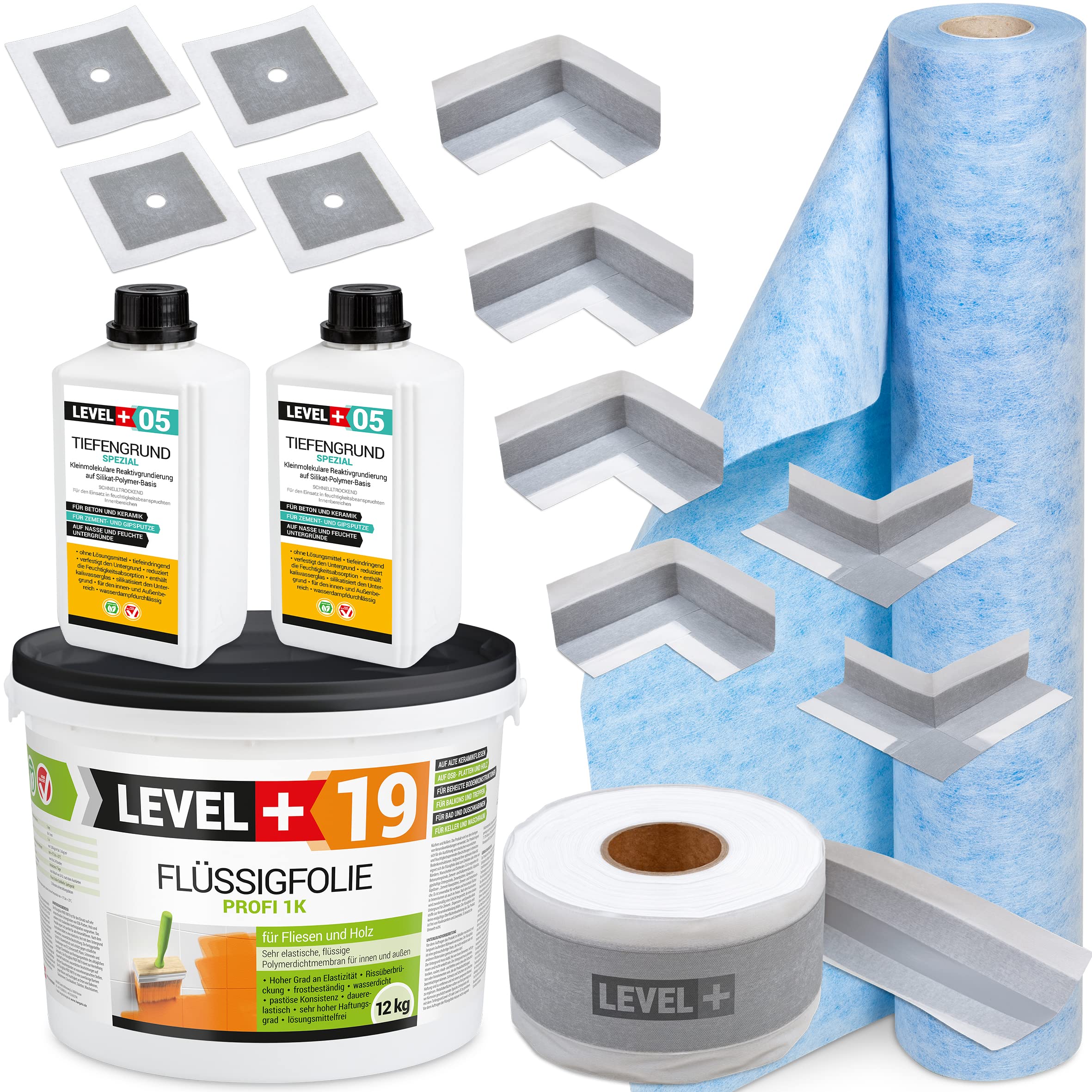 Dichtset Flüssigfolie 12Kg Auf Holz Fliesen, Innenecken, Wandmanschetten, Dichtband, Dichtbahn, Tiefengrund, Abdichtungsset Dusche Bad Küche SET541
