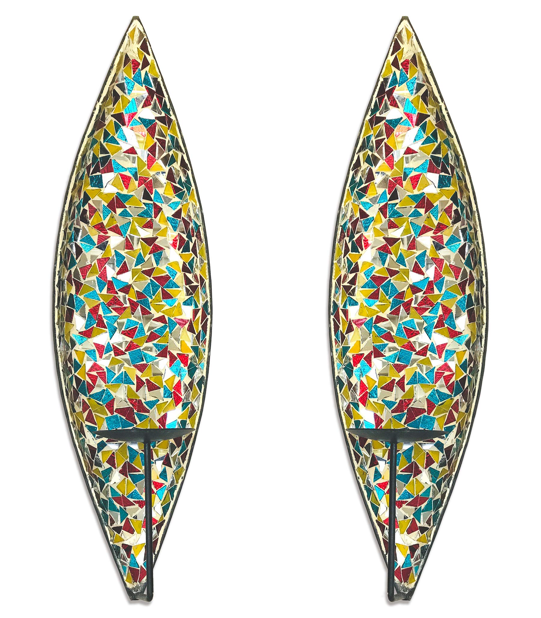 DecorShore Bella Palacio” Glass Mosaic & Metal Wall Mounted Decorative Candle Holder Wall Sconce, Set of 2, Large Size 18 in. Light Weight Wall Decor (Retro Rainbow)